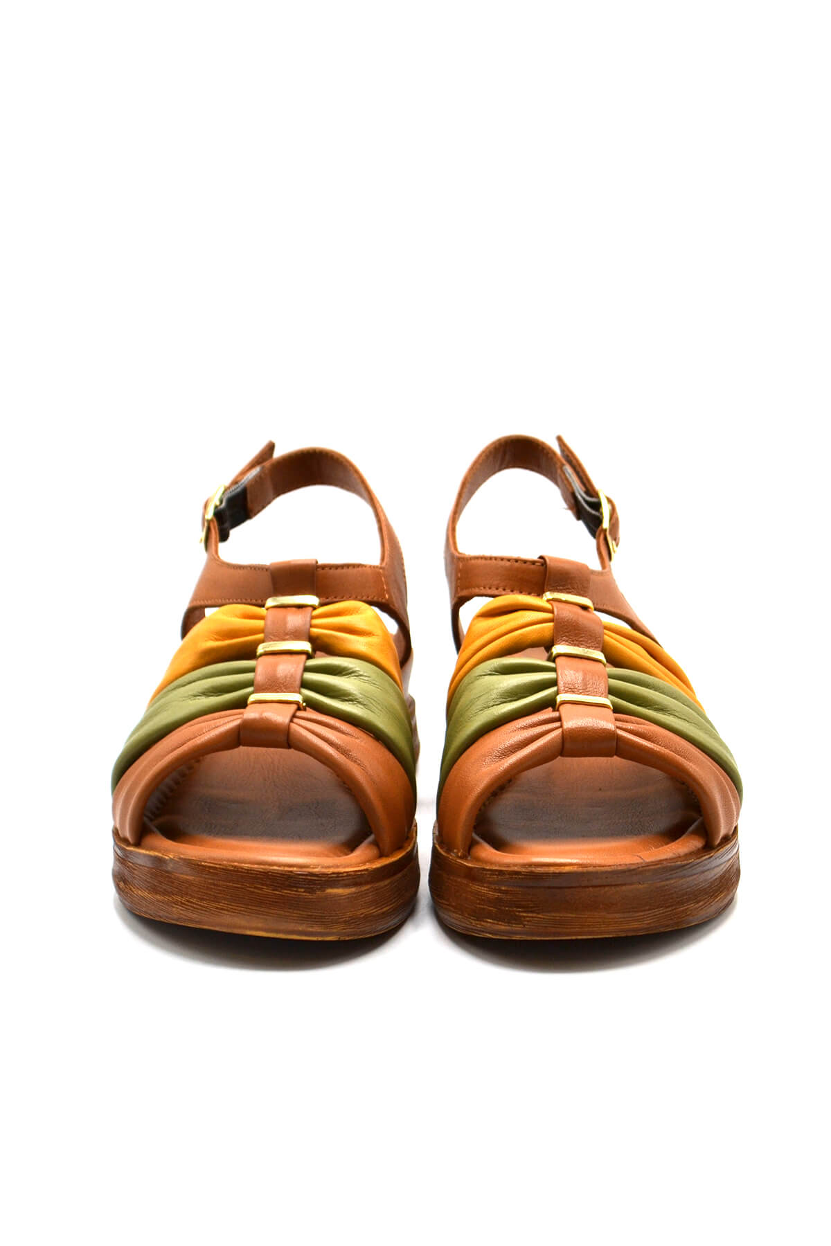 Kadın Comfort Deri Sandalet Taba 2216412Y - Thumbnail