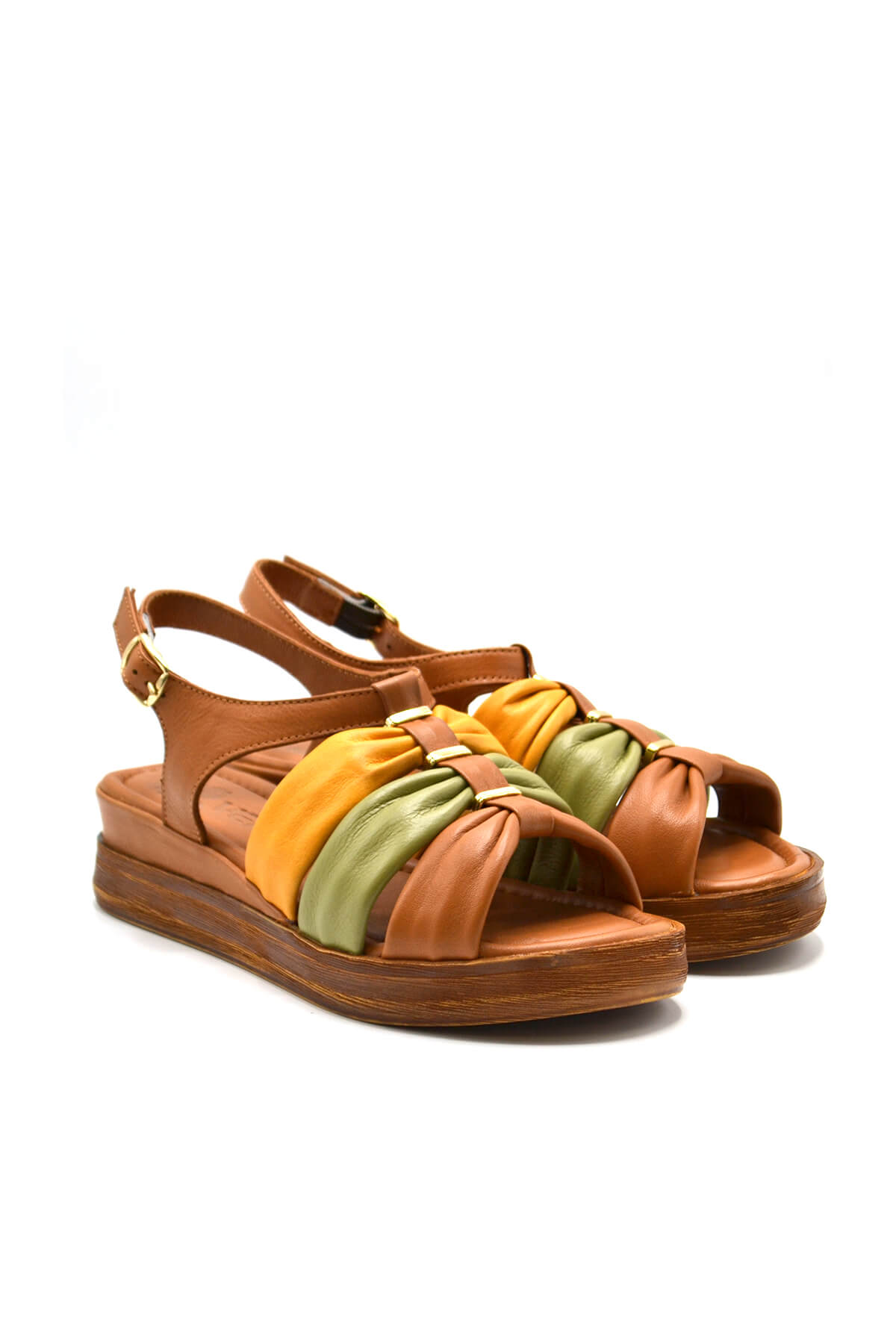 Kadın Comfort Deri Sandalet Taba 2216412Y - Thumbnail