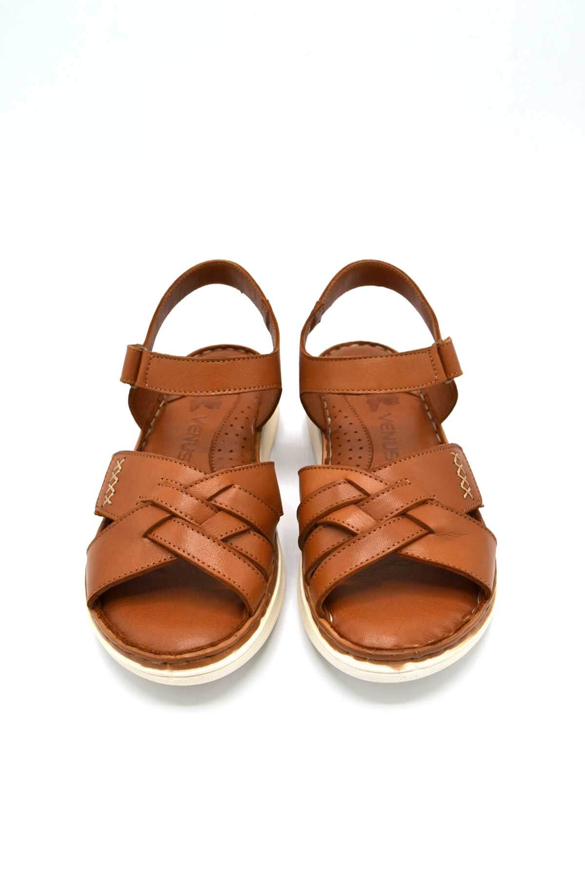 Kadın Comfort Deri Sandalet Taba 22981709 - Thumbnail