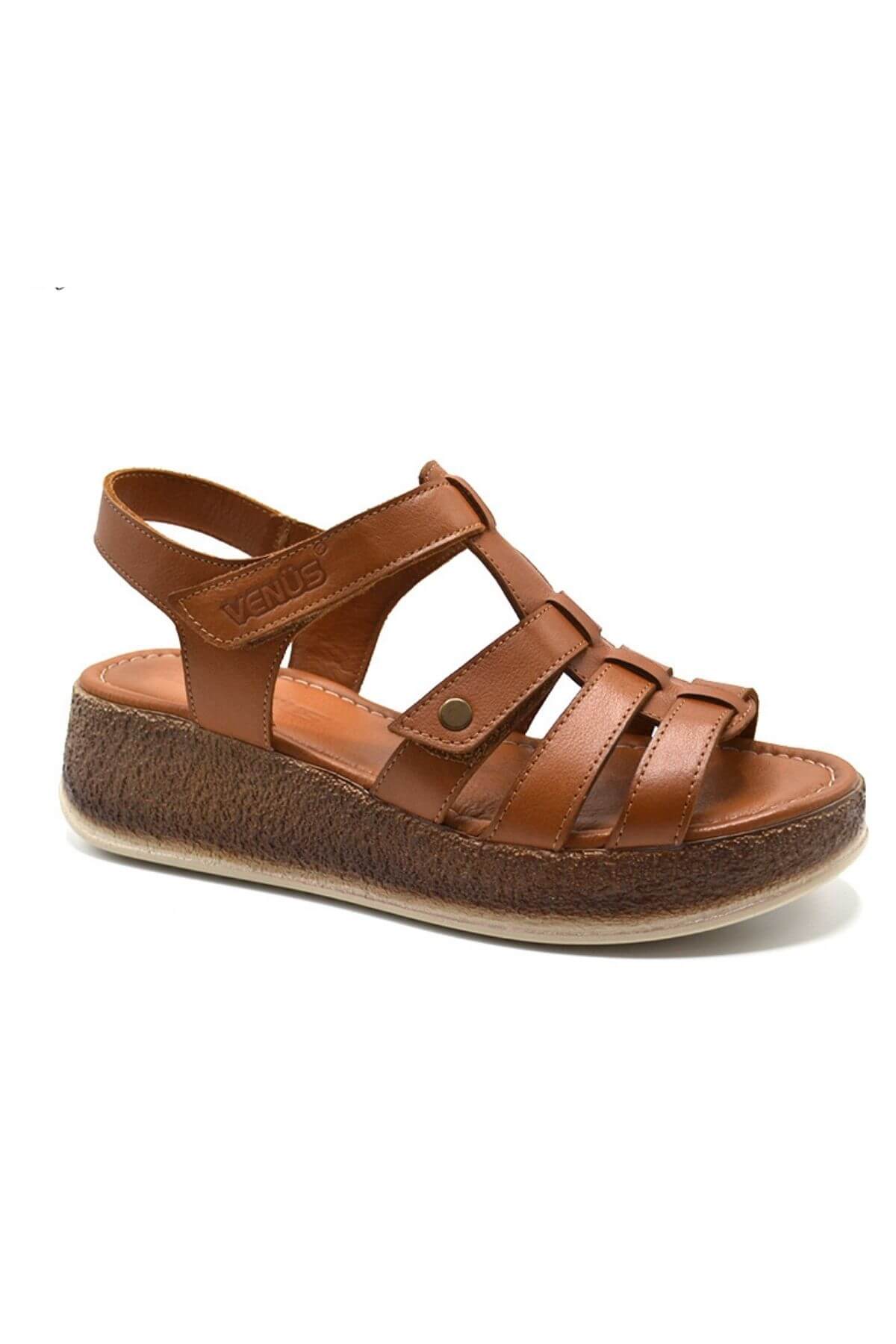 Kadın Comfort Deri Sandalet Taba 23023213Y - Thumbnail