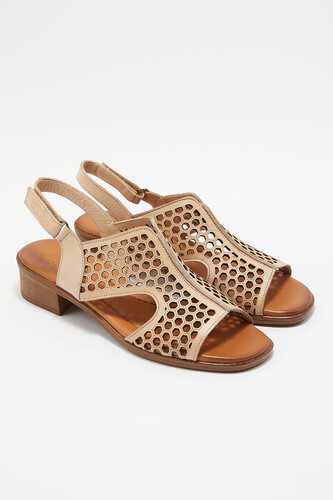 Venüs Deri Kadın Topuklu Sandalet Bej 22986007Y - Thumbnail