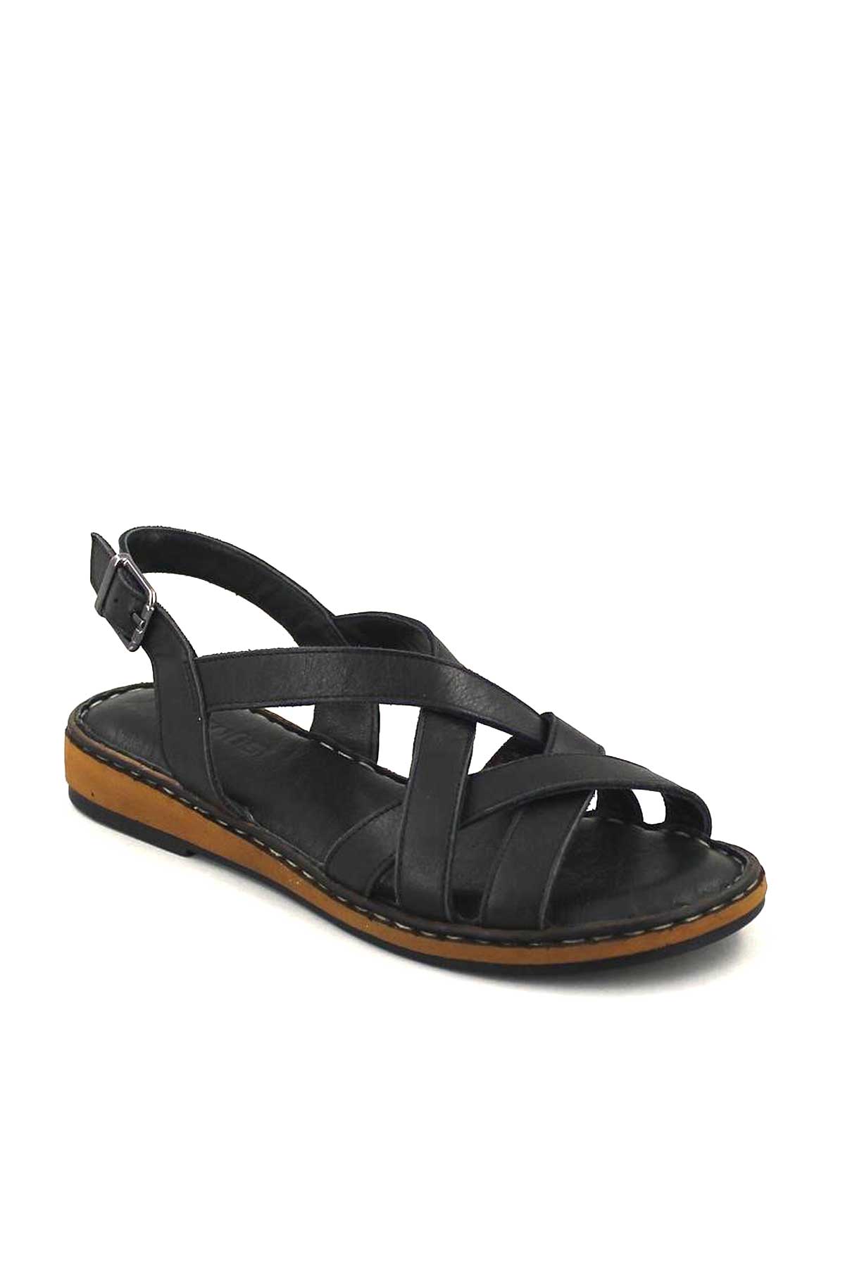 Kadın Deri Sandalet Siyah 20981202 - Thumbnail