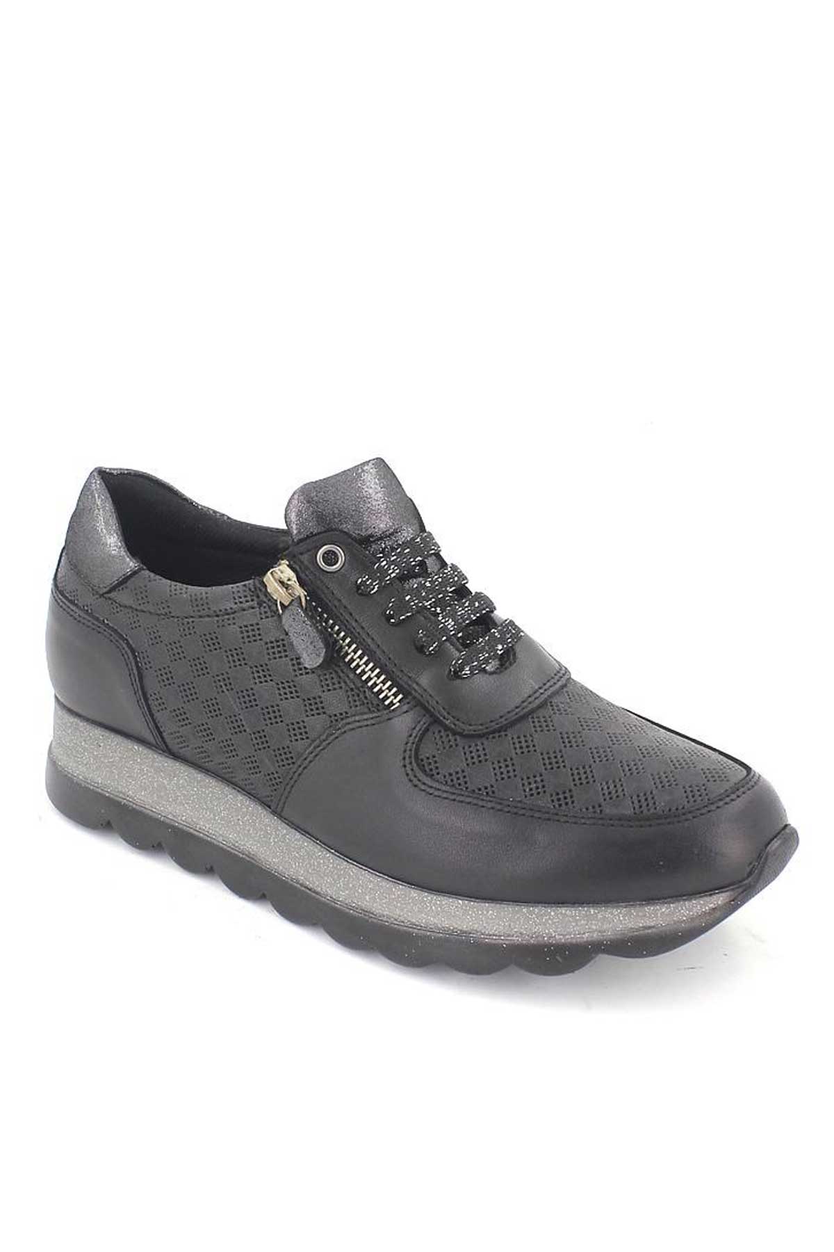 Kadın Deri Sneakers Ayakkabı Siyah 2076202Y - Thumbnail