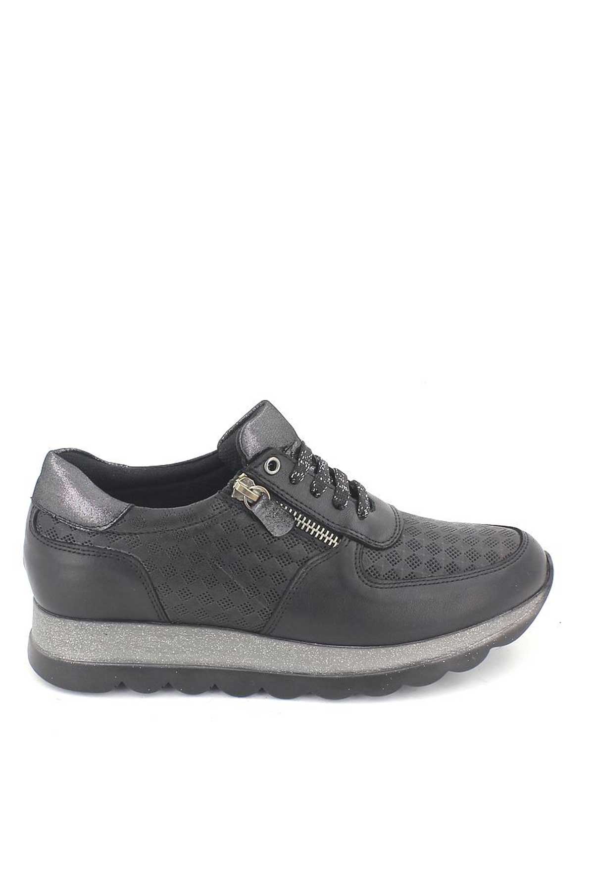 Kadın Deri Sneakers Ayakkabı Siyah 2076202Y - Thumbnail