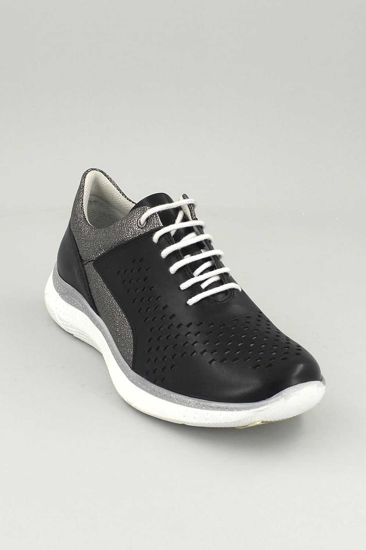 Kadın Deri Sneakers Siyah 13785Y - Thumbnail