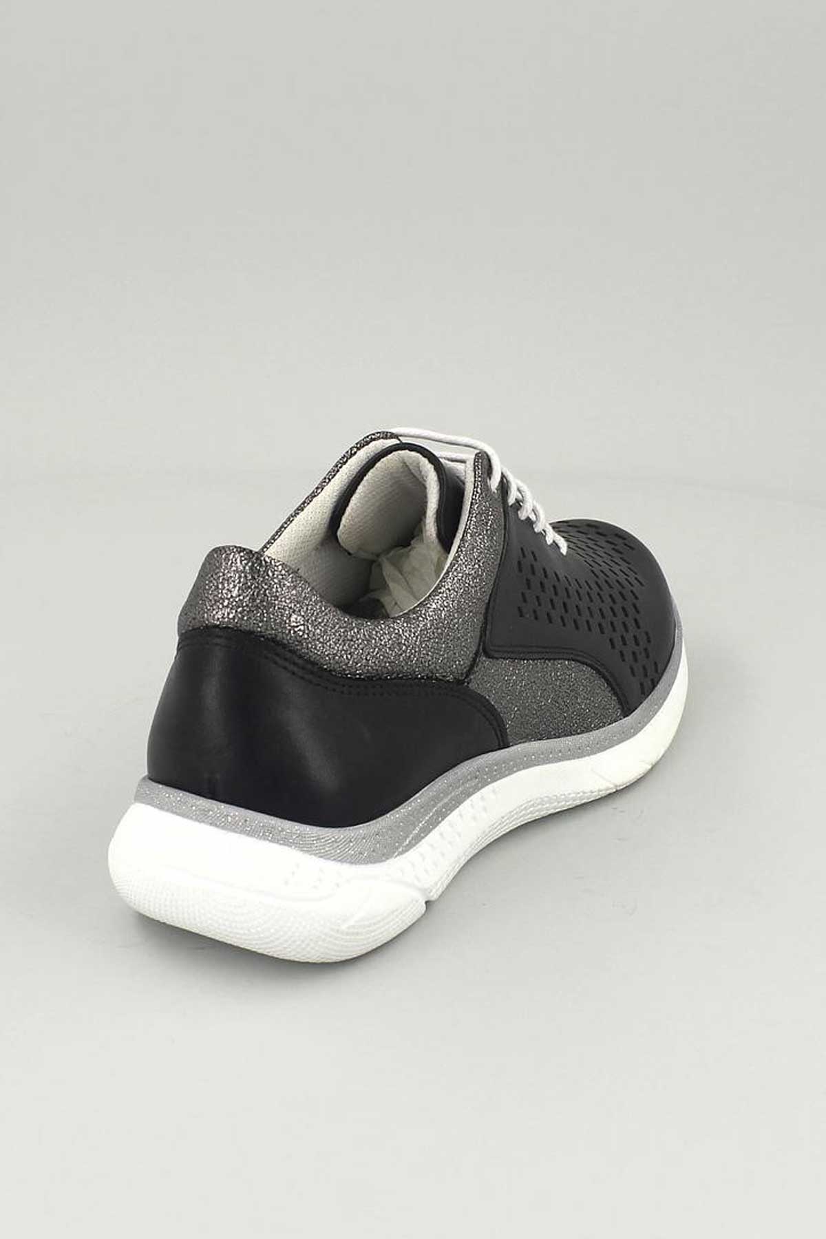 Kadın Deri Sneakers Siyah 13785Y - Thumbnail