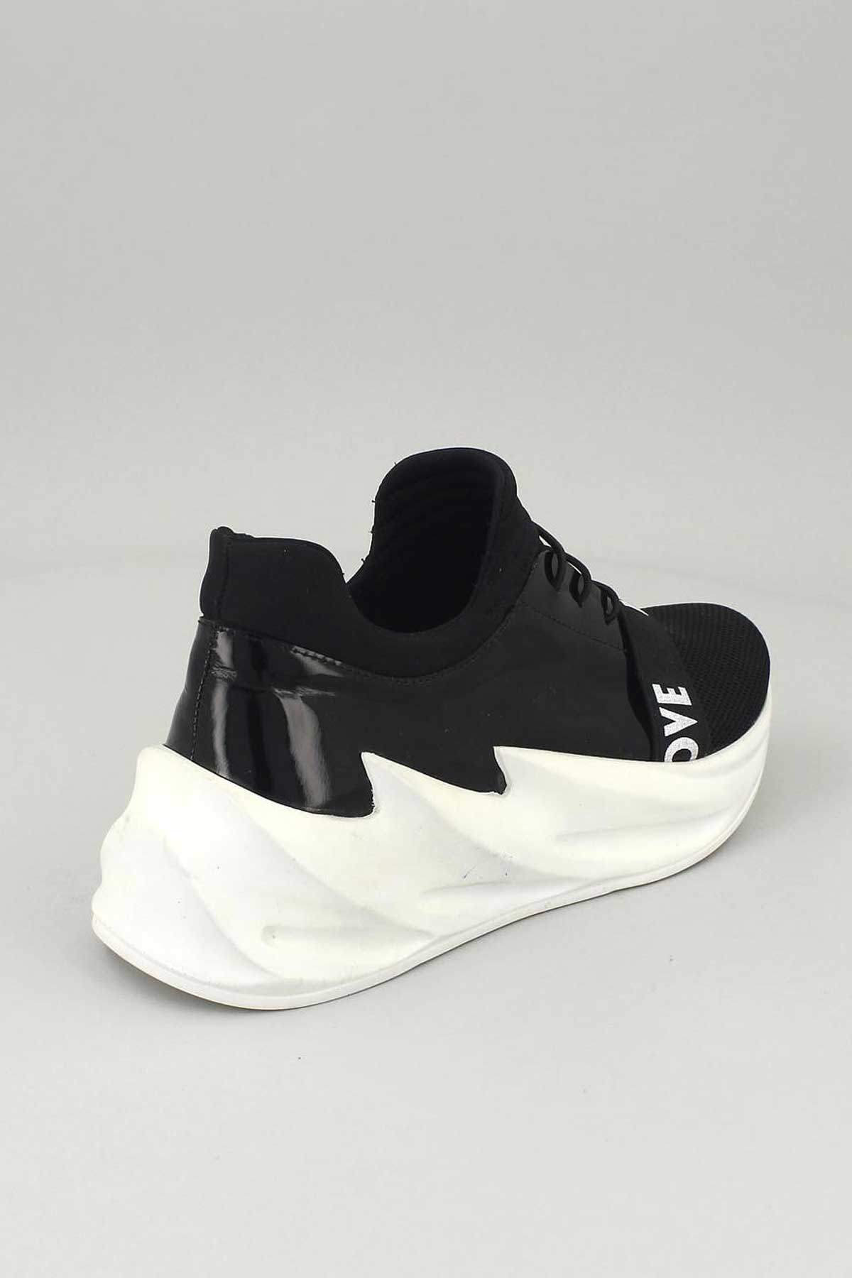 Kadın Deri Sneakers Siyah 13791Y - Thumbnail