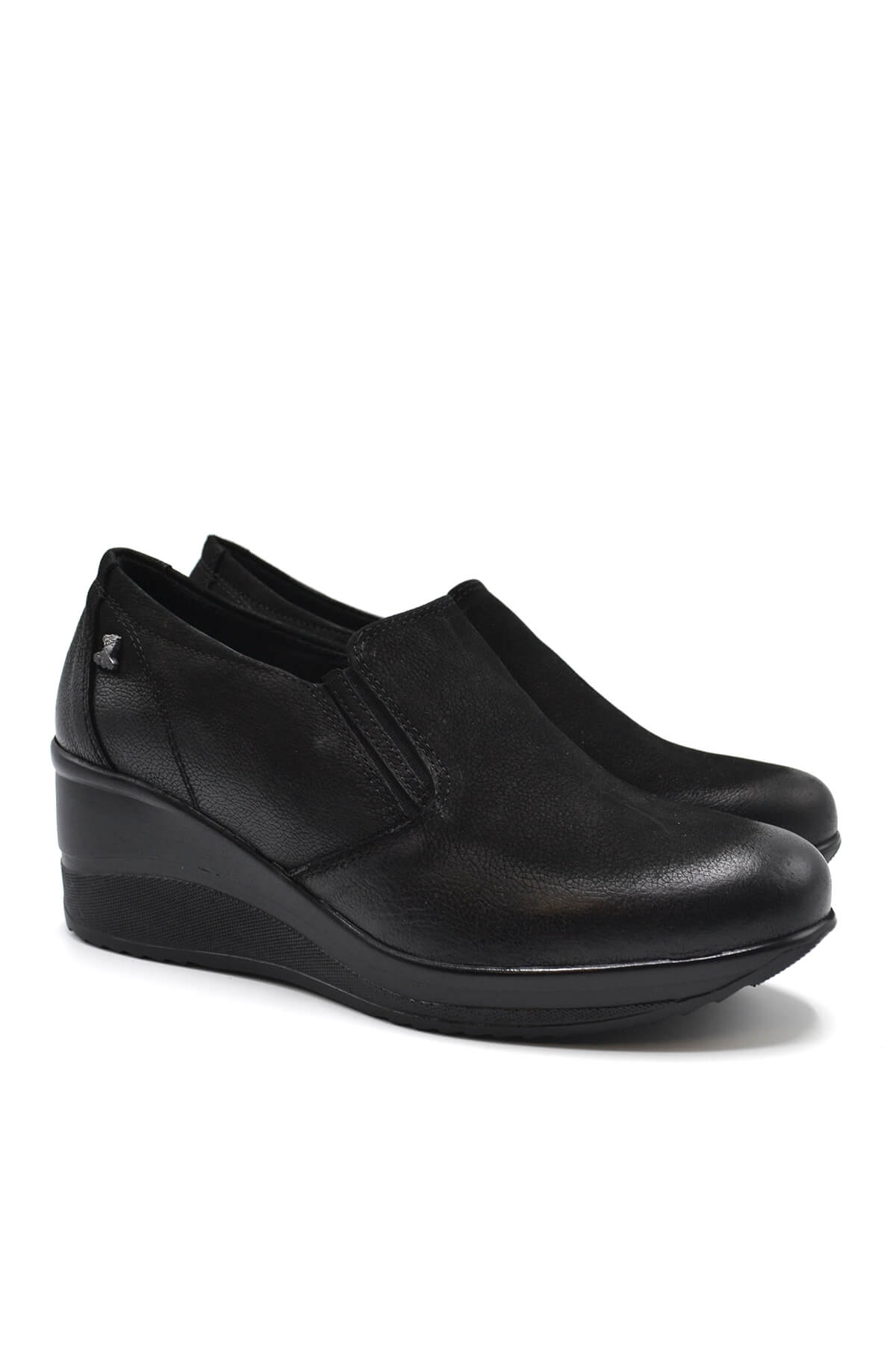Kadın Dolgu Topuk Deri Ayakkabı Siyah 2111501K - Thumbnail