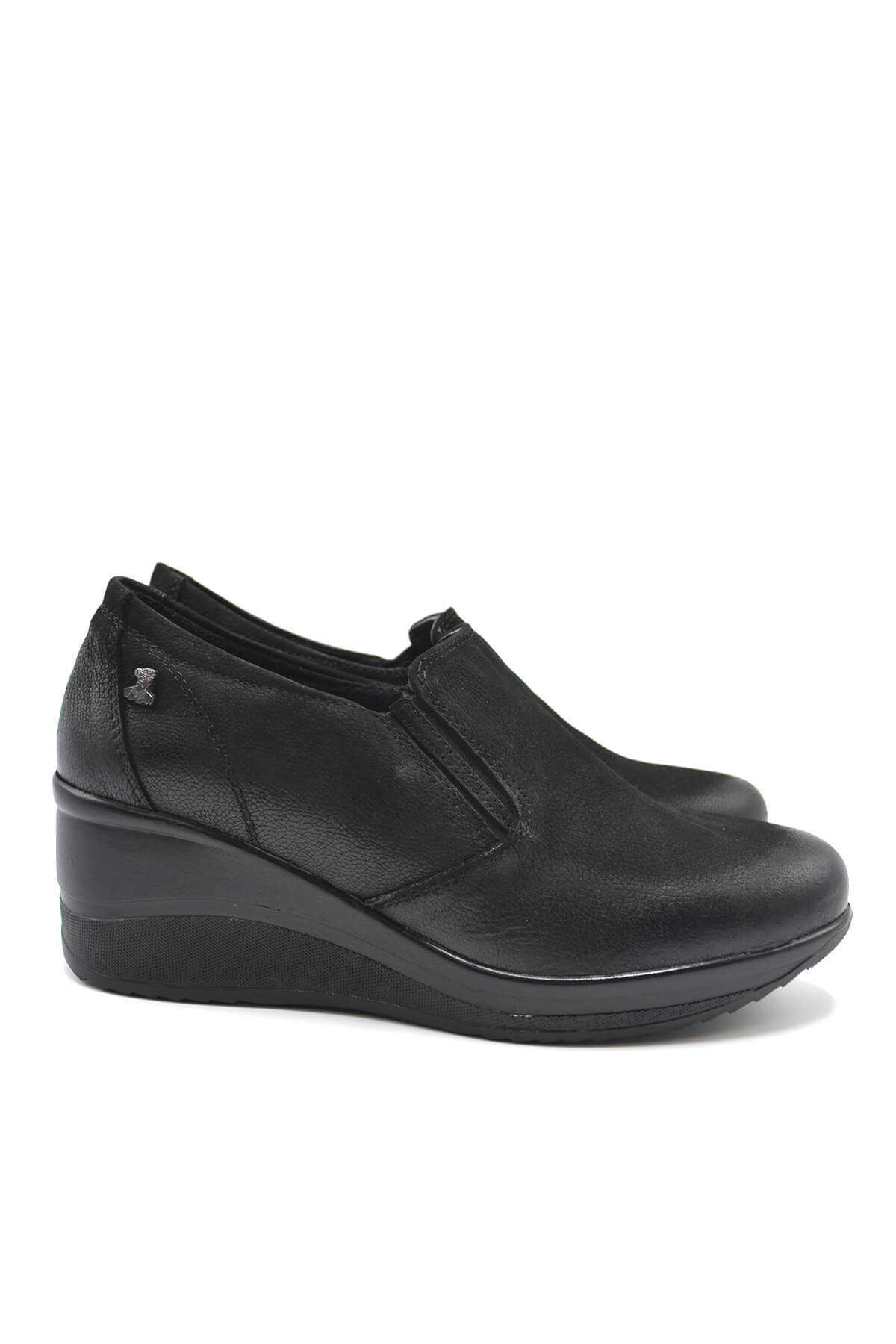 Kadın Dolgu Topuk Deri Ayakkabı Siyah 2111501K