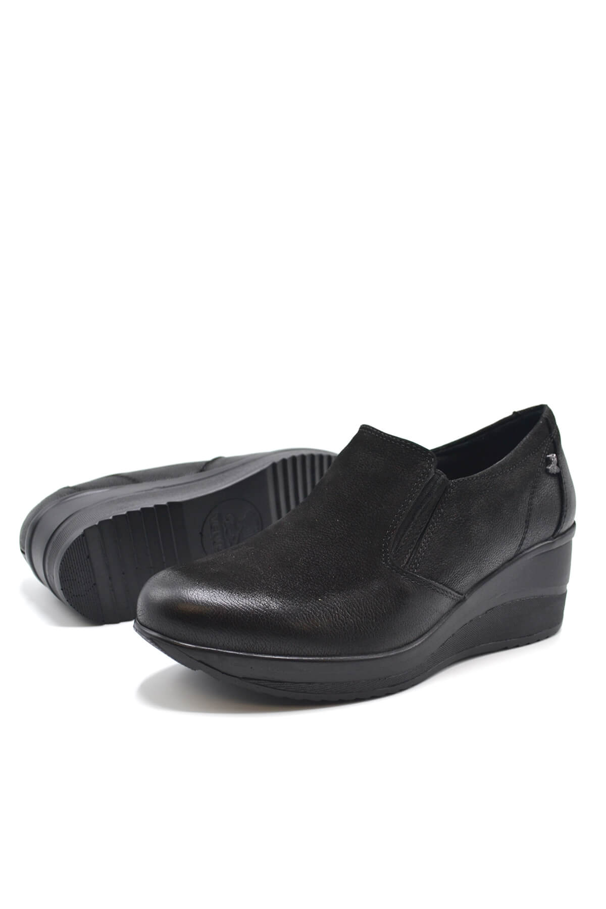 Kadın Dolgu Topuk Deri Ayakkabı Siyah 2111501K - Thumbnail