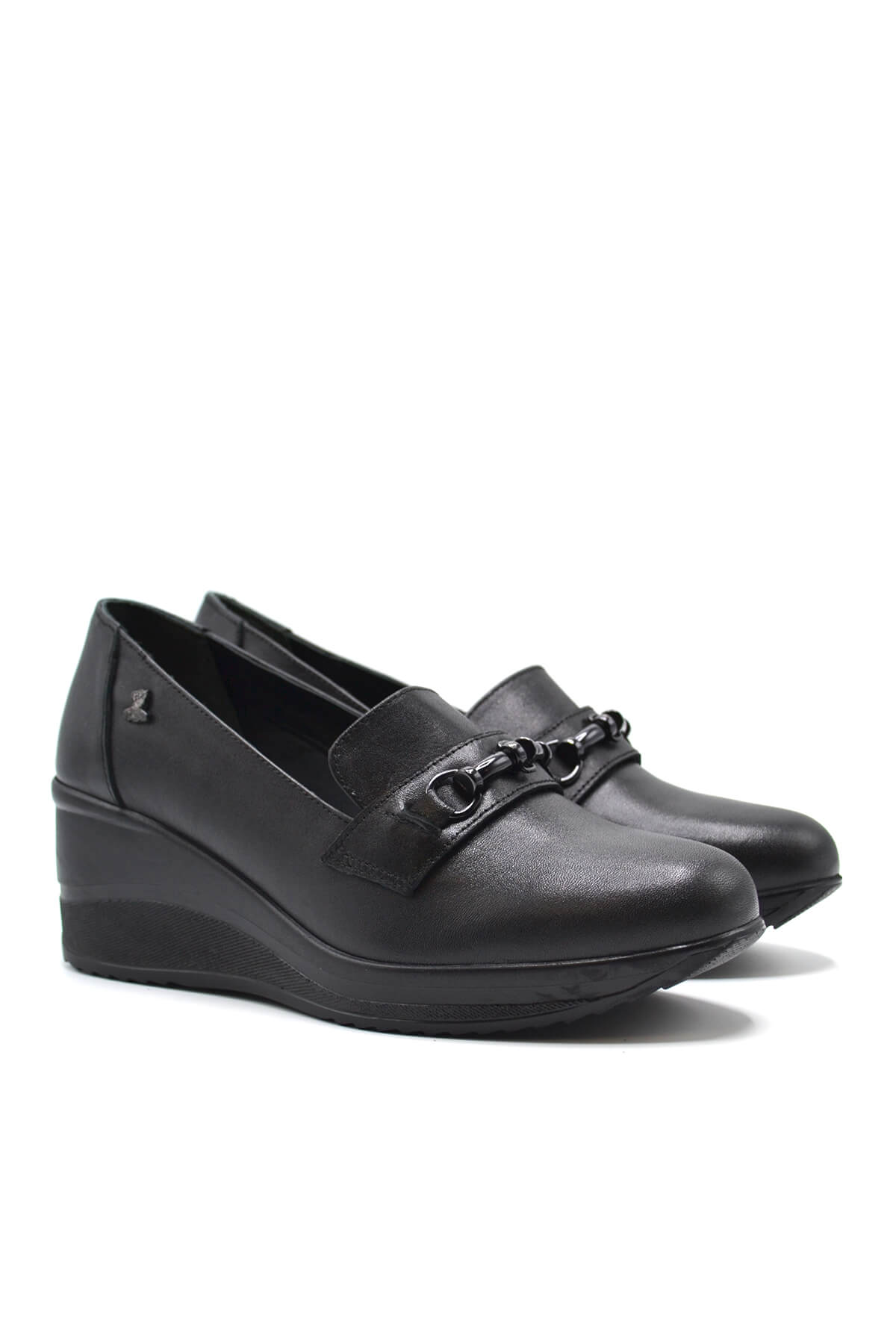 Kadın Dolgu Topuk Deri Ayakkabı Siyah 2111514K