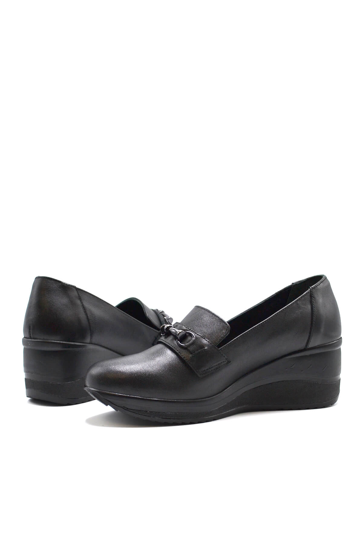 Kadın Dolgu Topuk Deri Ayakkabı Siyah 2111514K