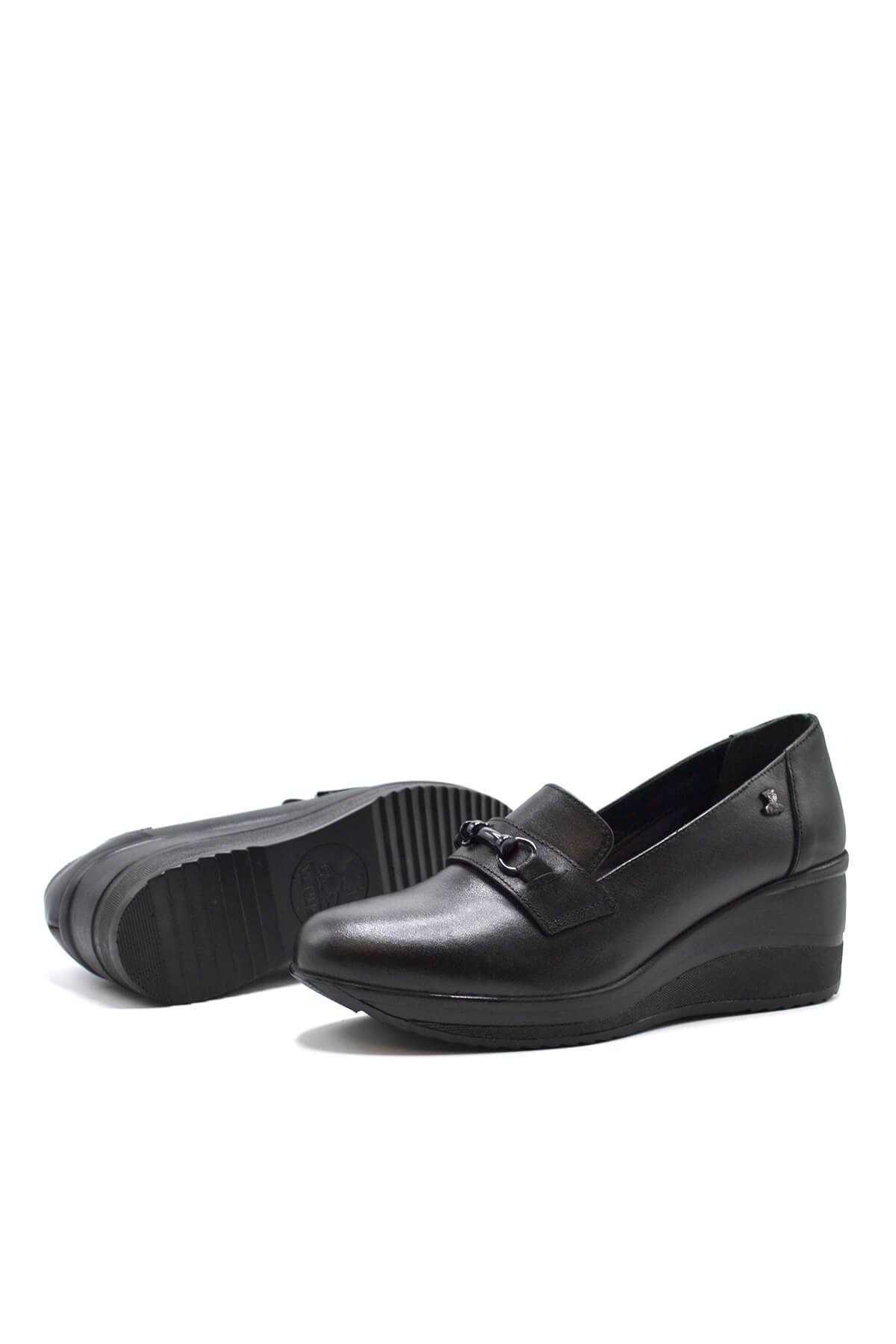 Kadın Dolgu Topuk Deri Ayakkabı Siyah 2111514K - Thumbnail