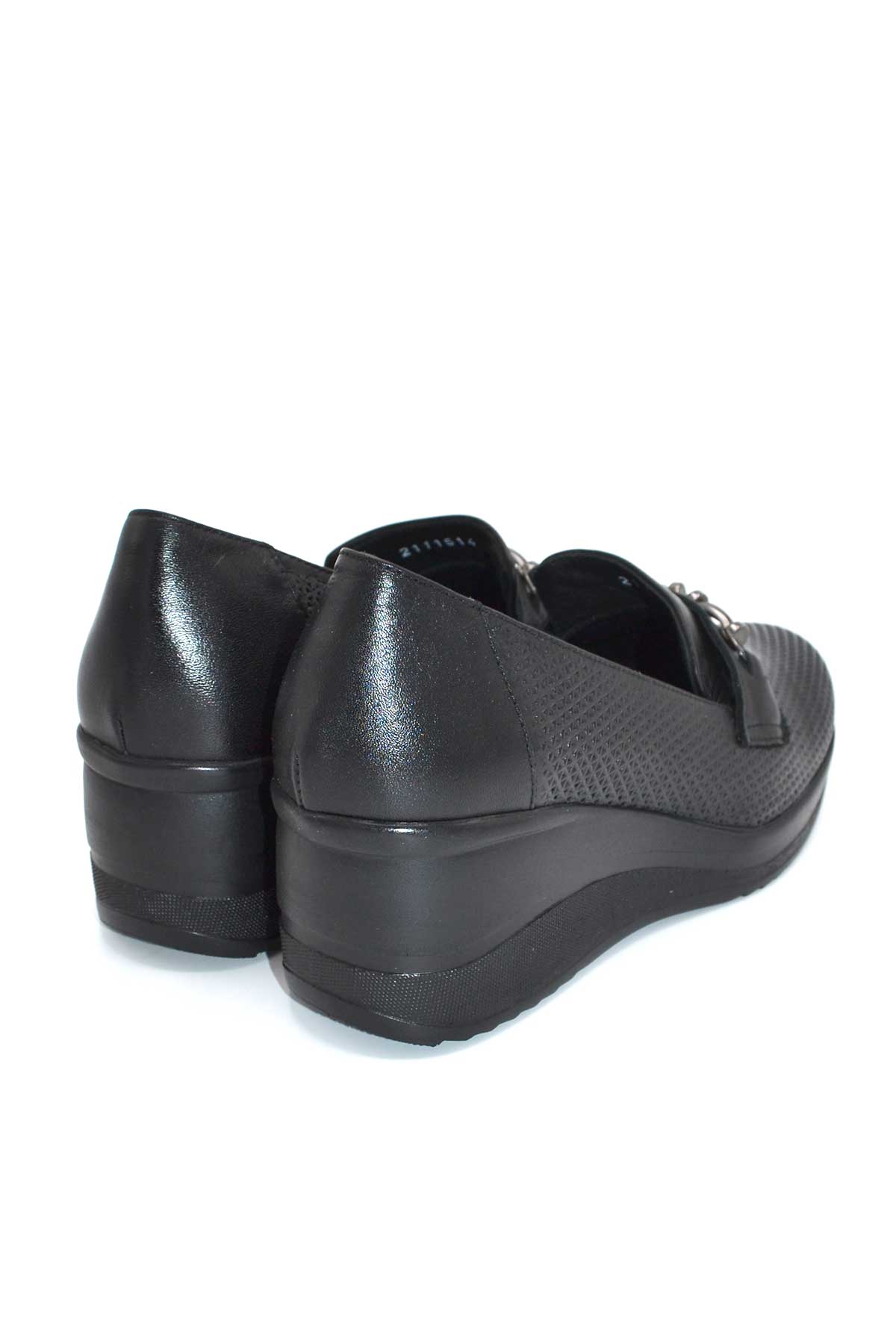 Kadın Dolgu Topuk Deri Ayakkabı Siyah 2111514Y