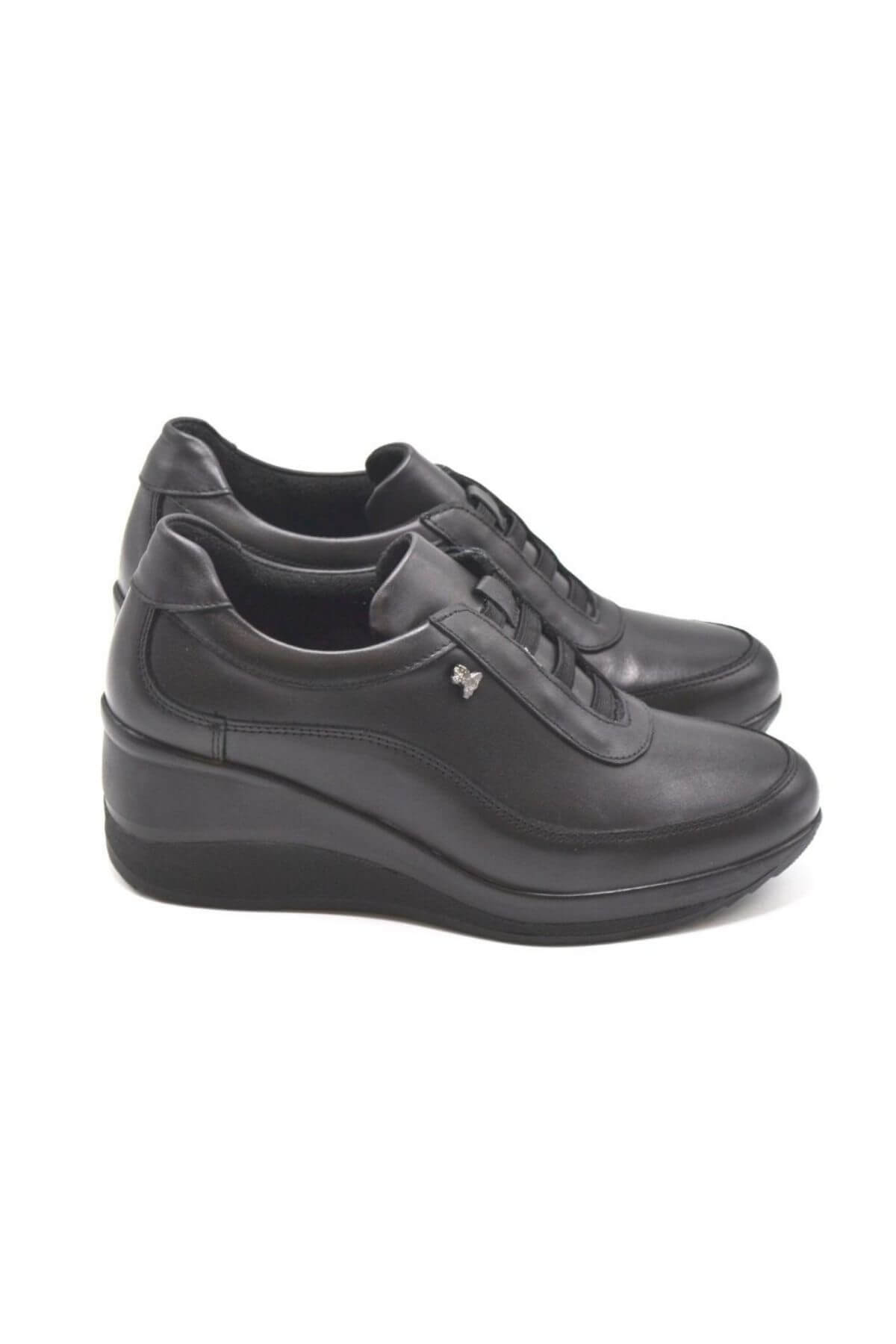 Kadın Dolgu Topuk Deri Ayakkabı Siyah 2111520K - Thumbnail