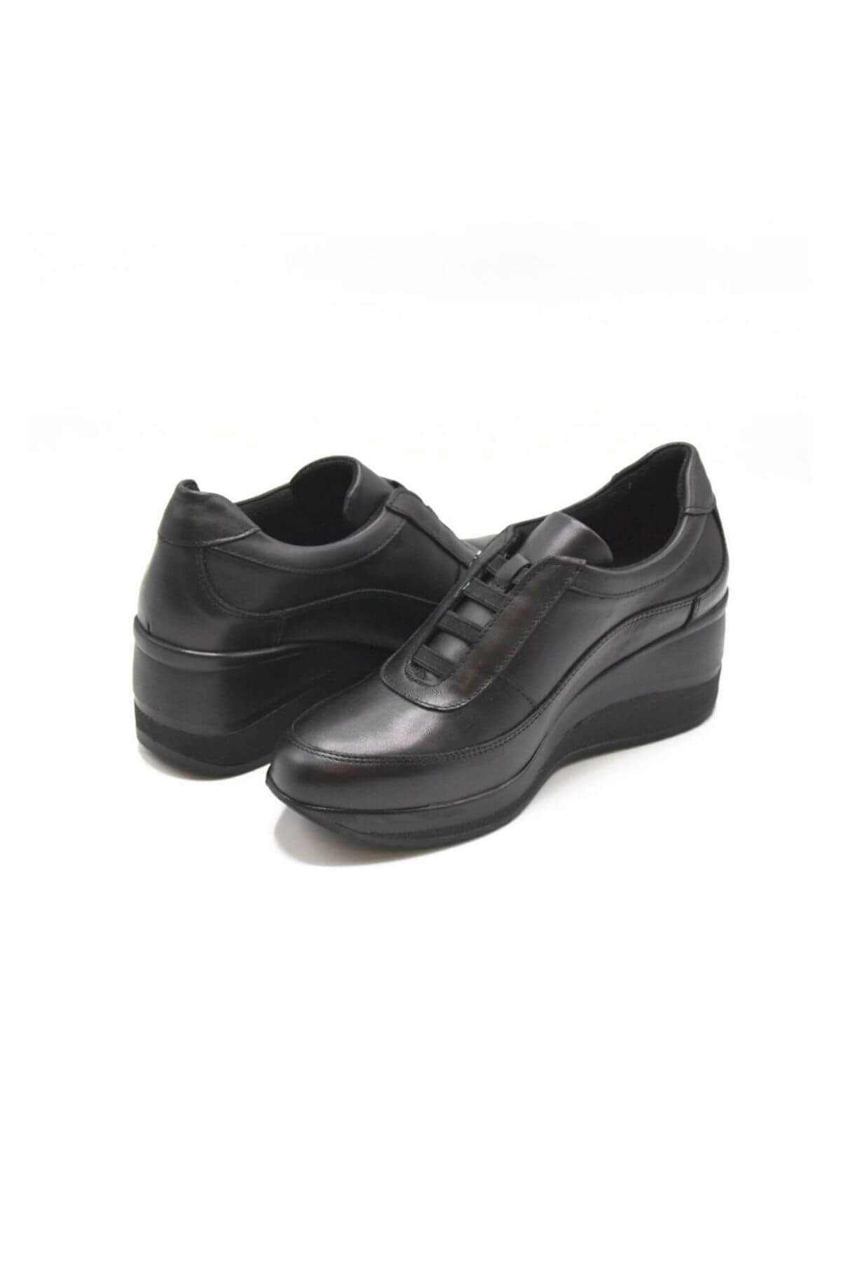 Kadın Dolgu Topuk Deri Ayakkabı Siyah 2111520K