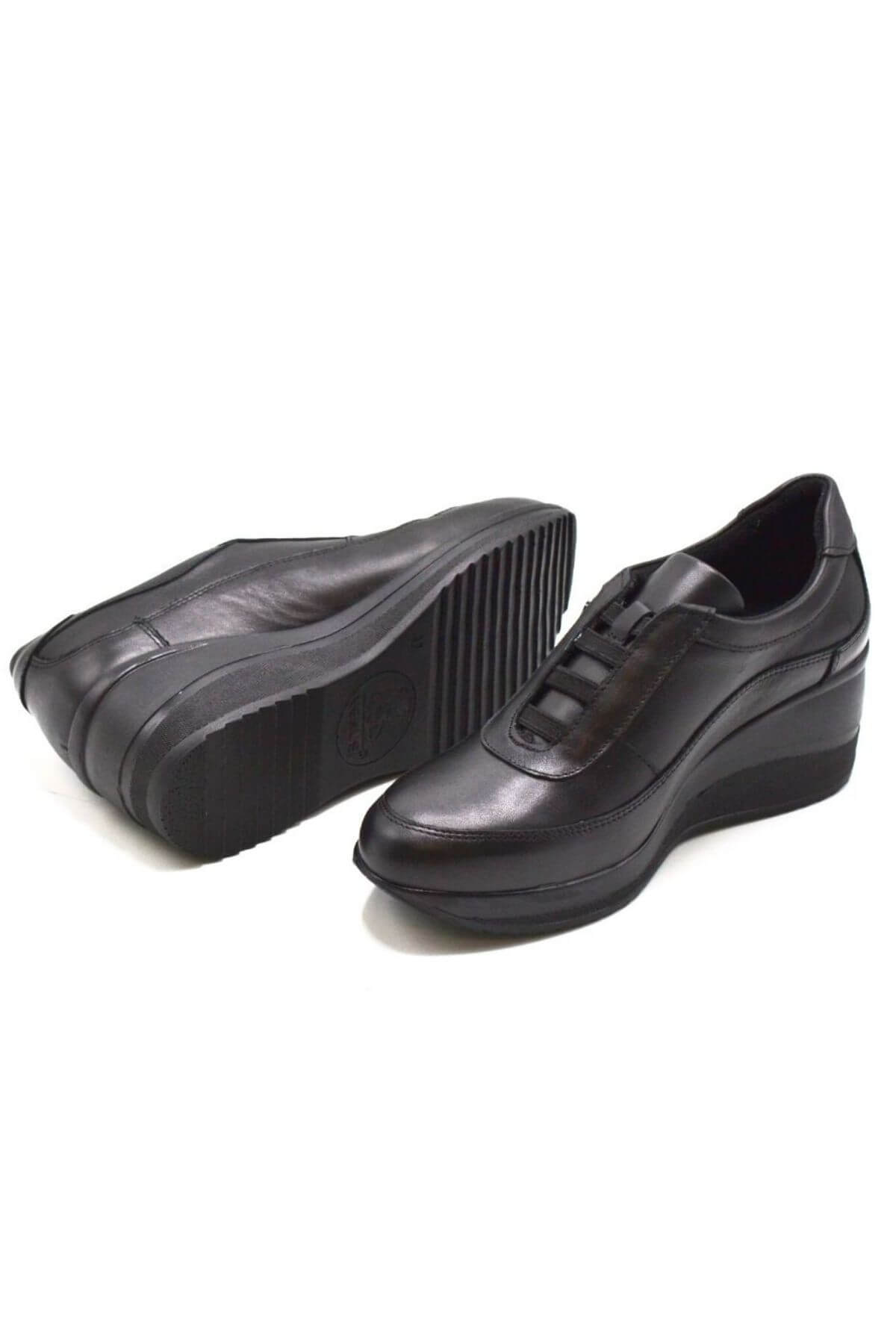 Kadın Dolgu Topuk Deri Ayakkabı Siyah 2111520K - Thumbnail