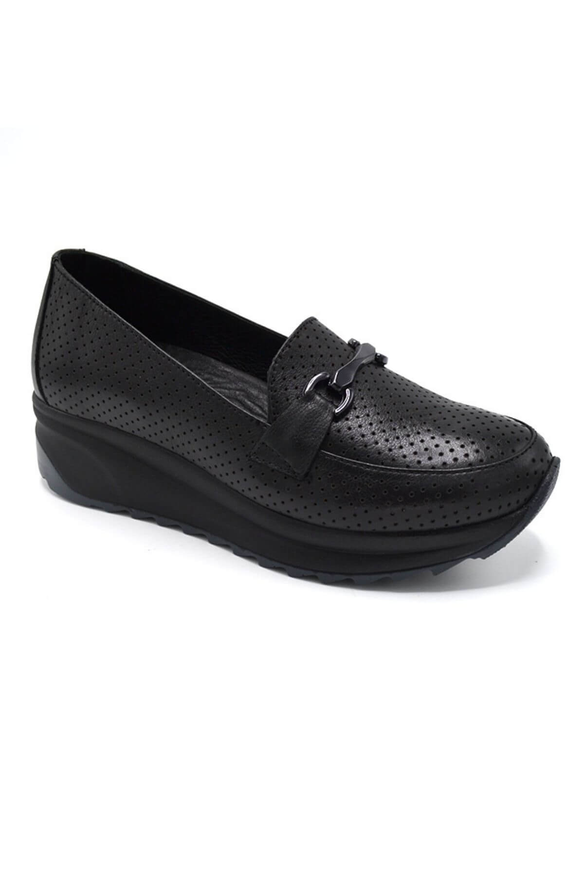 Kadın Dolgu Topuk Deri Ayakkabı Siyah 2310303Y - Thumbnail