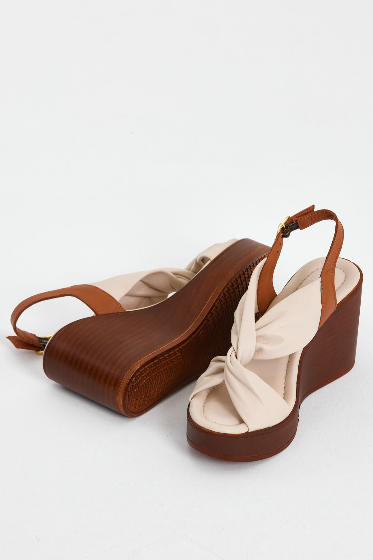 Venüs Deri Kadın Dolgu Topuklu Sandalet Bej-Taba 2310803Y - Thumbnail