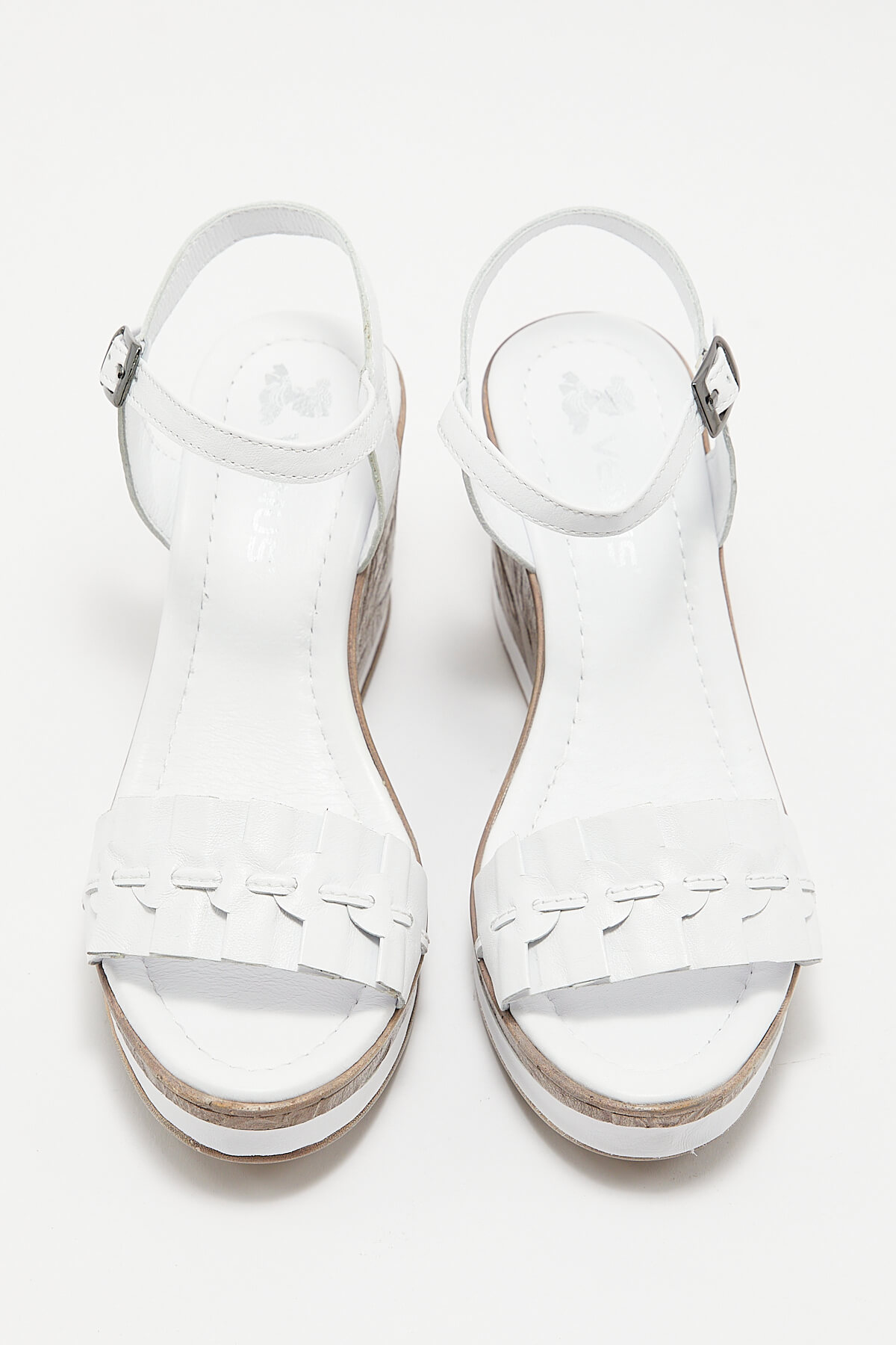 Kadın Dolgu Topuk Deri Sandalet Beyaz 2015715Y - Thumbnail