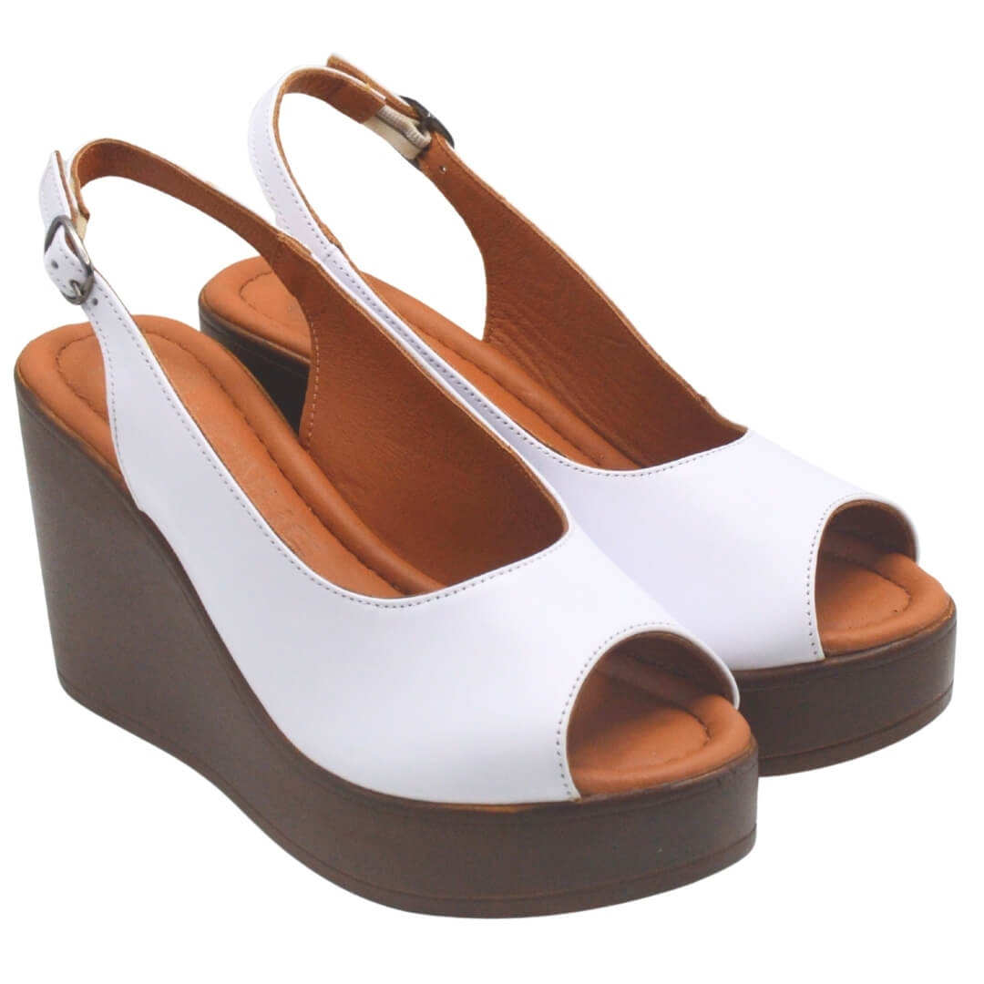 Venüs Deri Kadın Dolgu Topuklu Sandalet Beyaz 2310802Y - Thumbnail