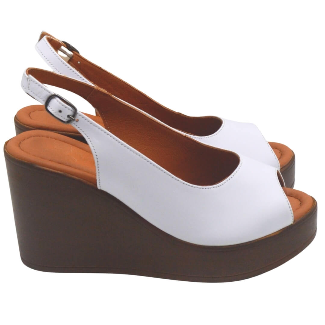 Venüs Deri Kadın Dolgu Topuklu Sandalet Beyaz 2310802Y - Thumbnail