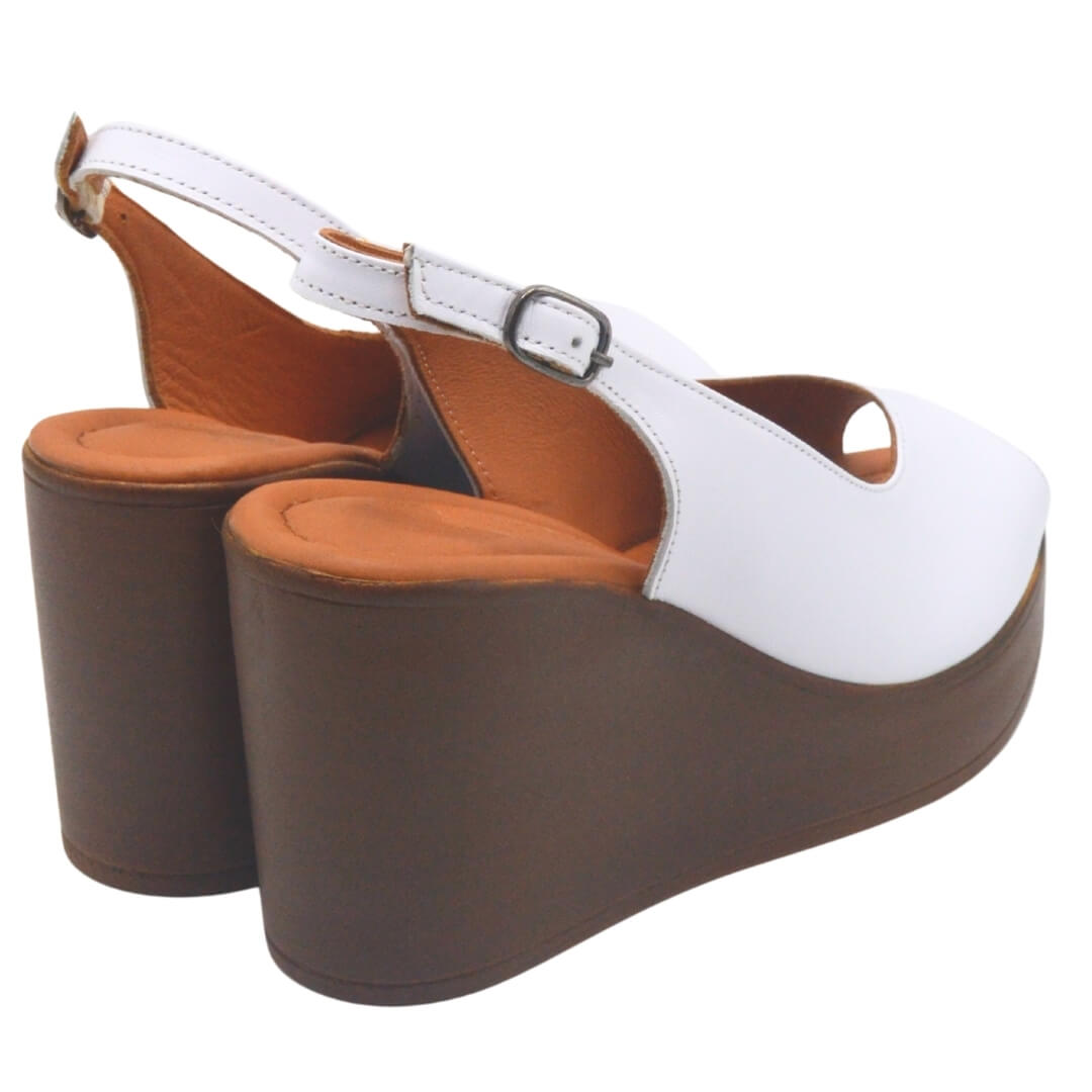Venüs Deri Kadın Dolgu Topuklu Sandalet Beyaz 2310802Y - Thumbnail