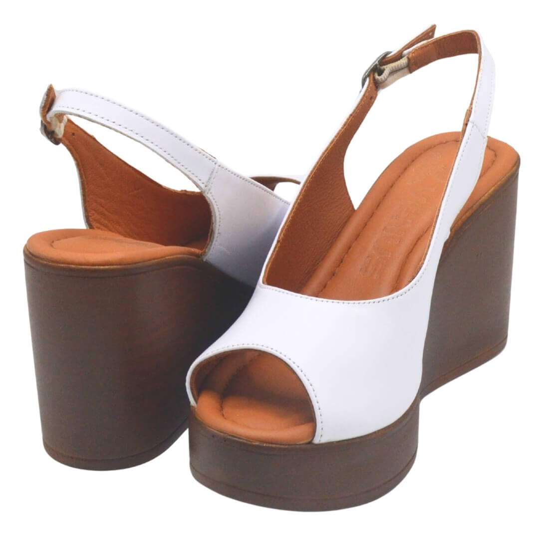 Venüs Deri Kadın Dolgu Topuklu Sandalet Beyaz 2310802Y - Thumbnail