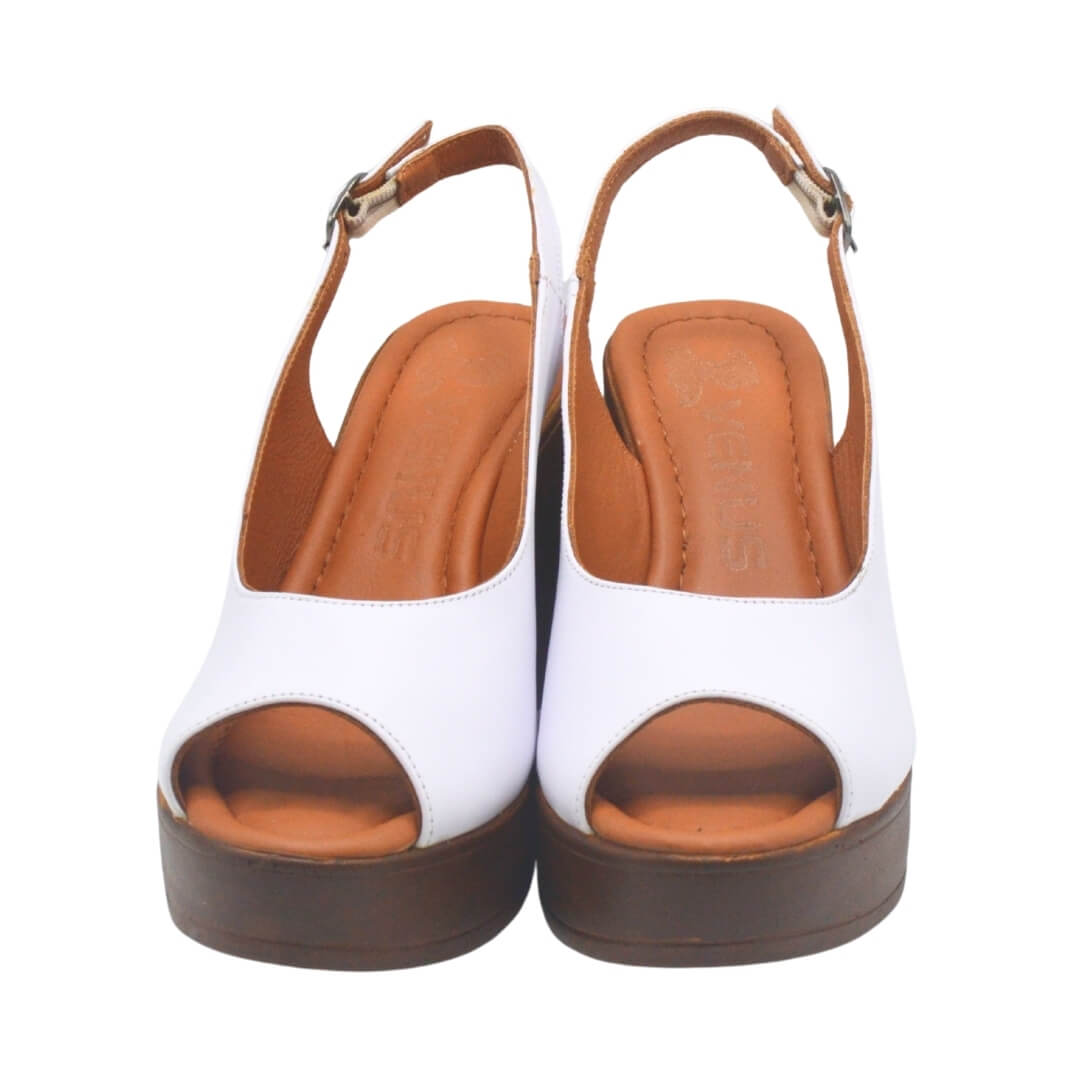 Venüs Deri Kadın Dolgu Topuklu Sandalet Beyaz 2310802Y - Thumbnail