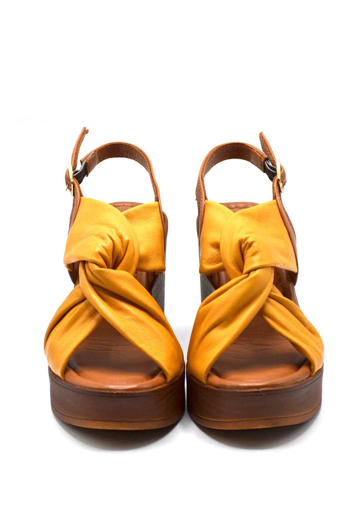 Kadın Dolgu Topuk Deri Sandalet Sarı 2310803Y - Thumbnail