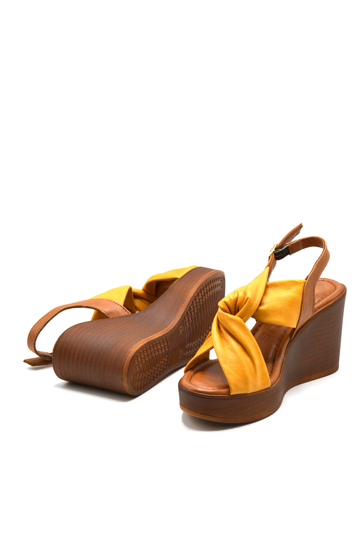 Kadın Dolgu Topuk Deri Sandalet Sarı 2310803Y - Thumbnail