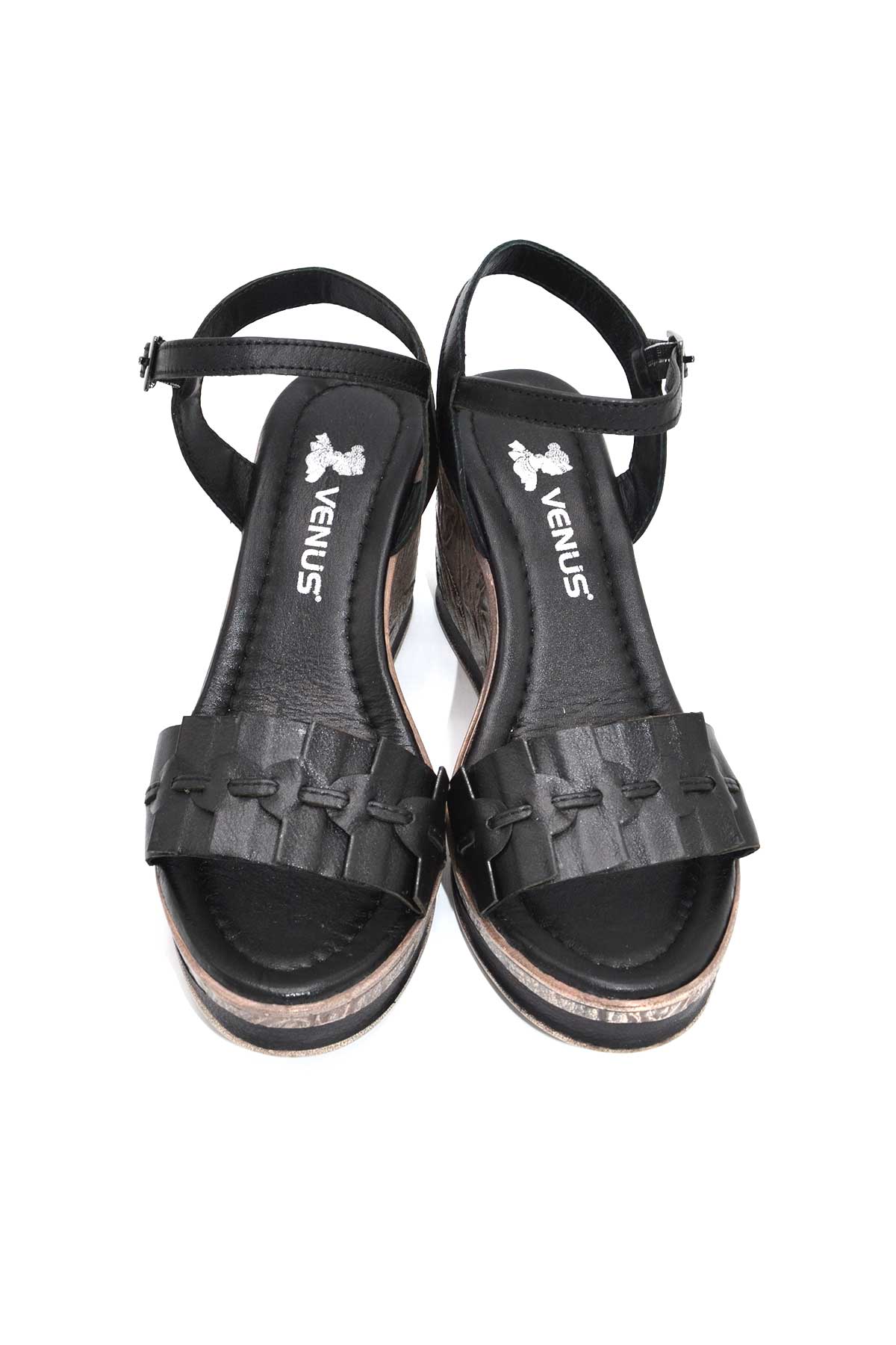 Kadın Dolgu Topuk Deri Sandalet Siyah 2015715Y - Thumbnail
