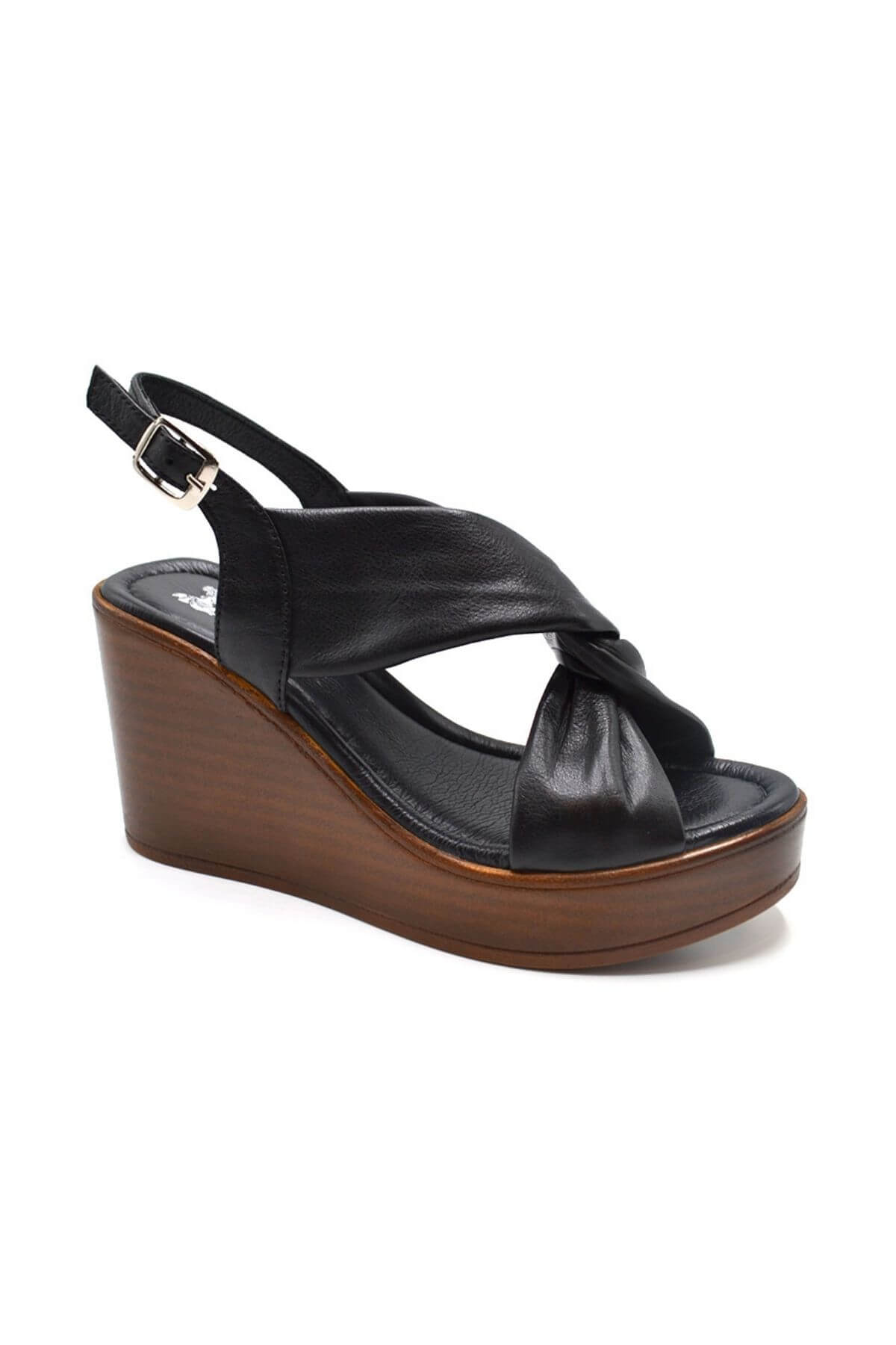 Kadın Dolgu Topuk Deri Sandalet Siyah 2310803Y