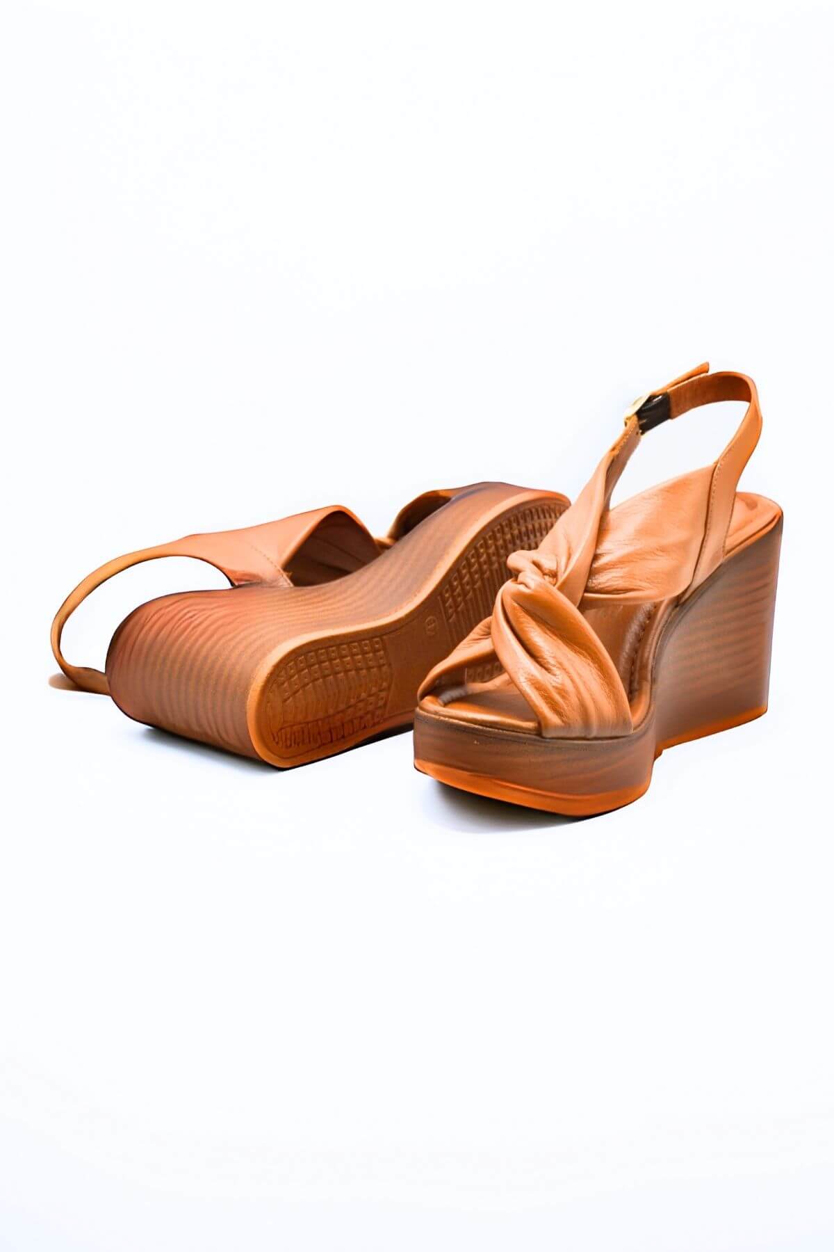 Kadın Dolgu Topuk Deri Sandalet Taba 2310803Y - Thumbnail