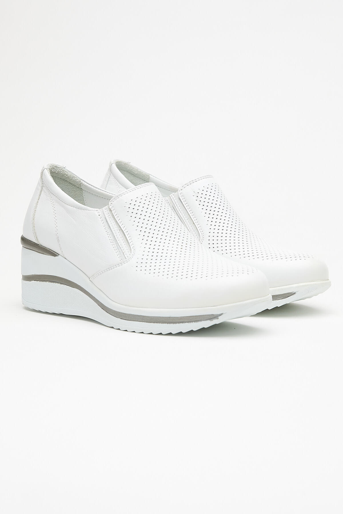 Kadın Dolgu Topuk Deri Sneakers Beyaz 2111501Y