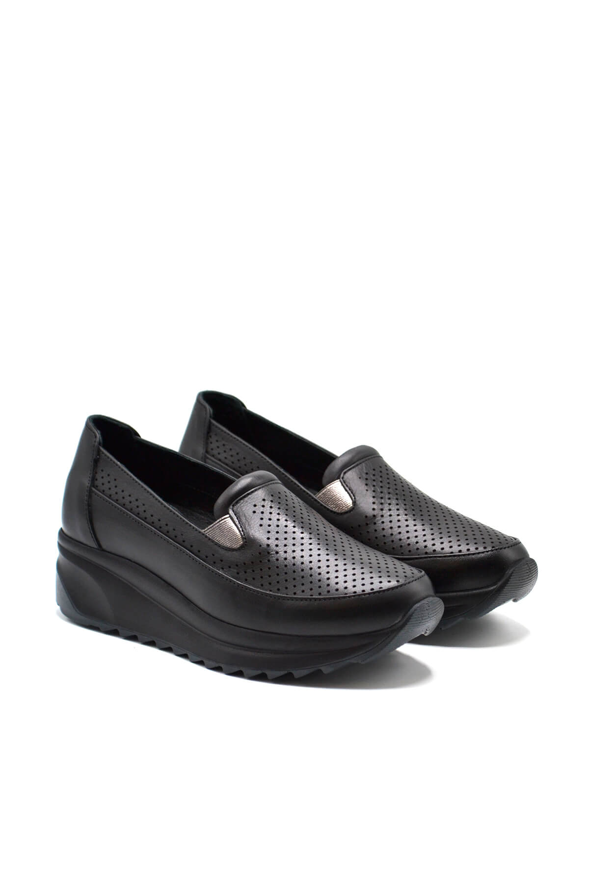 Kadın Dolgu Topuk Deri Sneakers Siyah 2310302Y