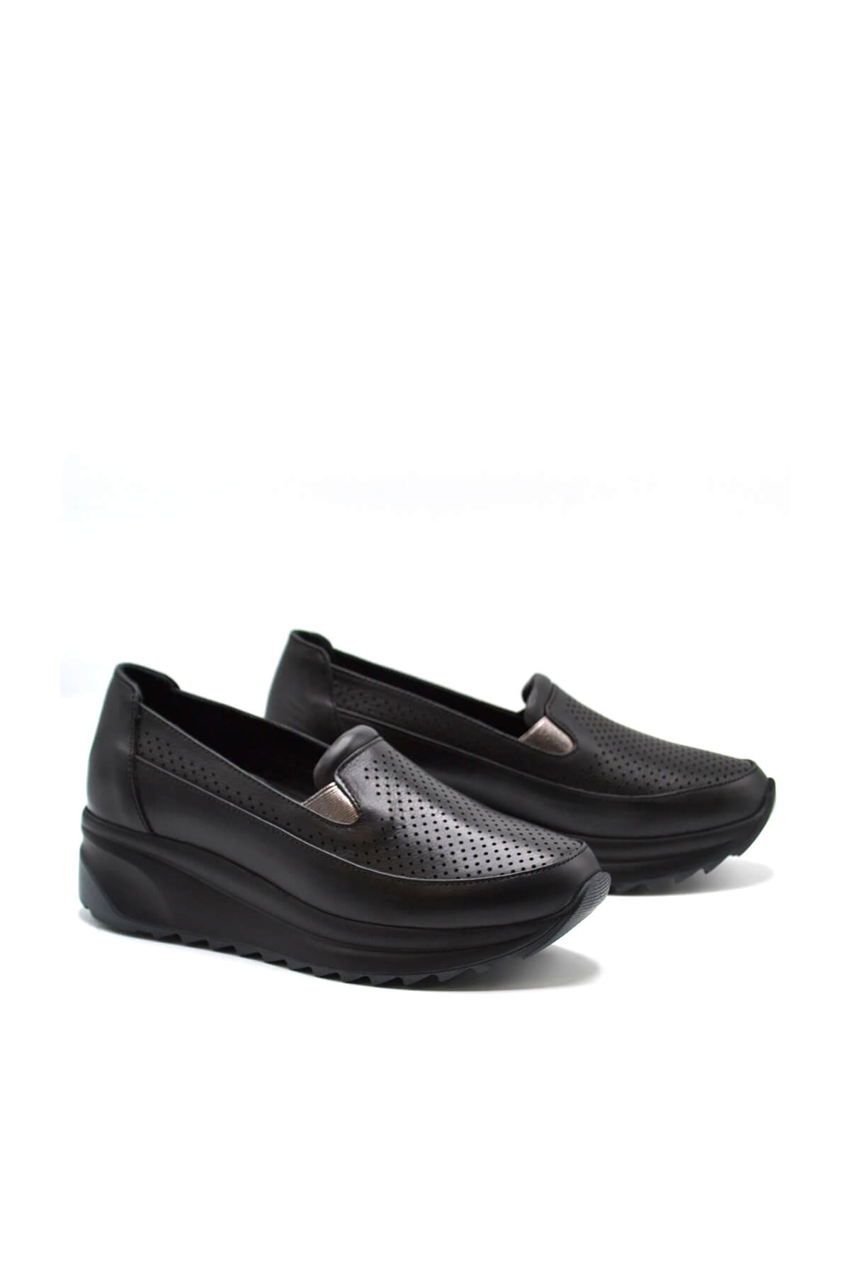 Kadın Dolgu Topuk Deri Sneakers Siyah 2310302Y - Thumbnail