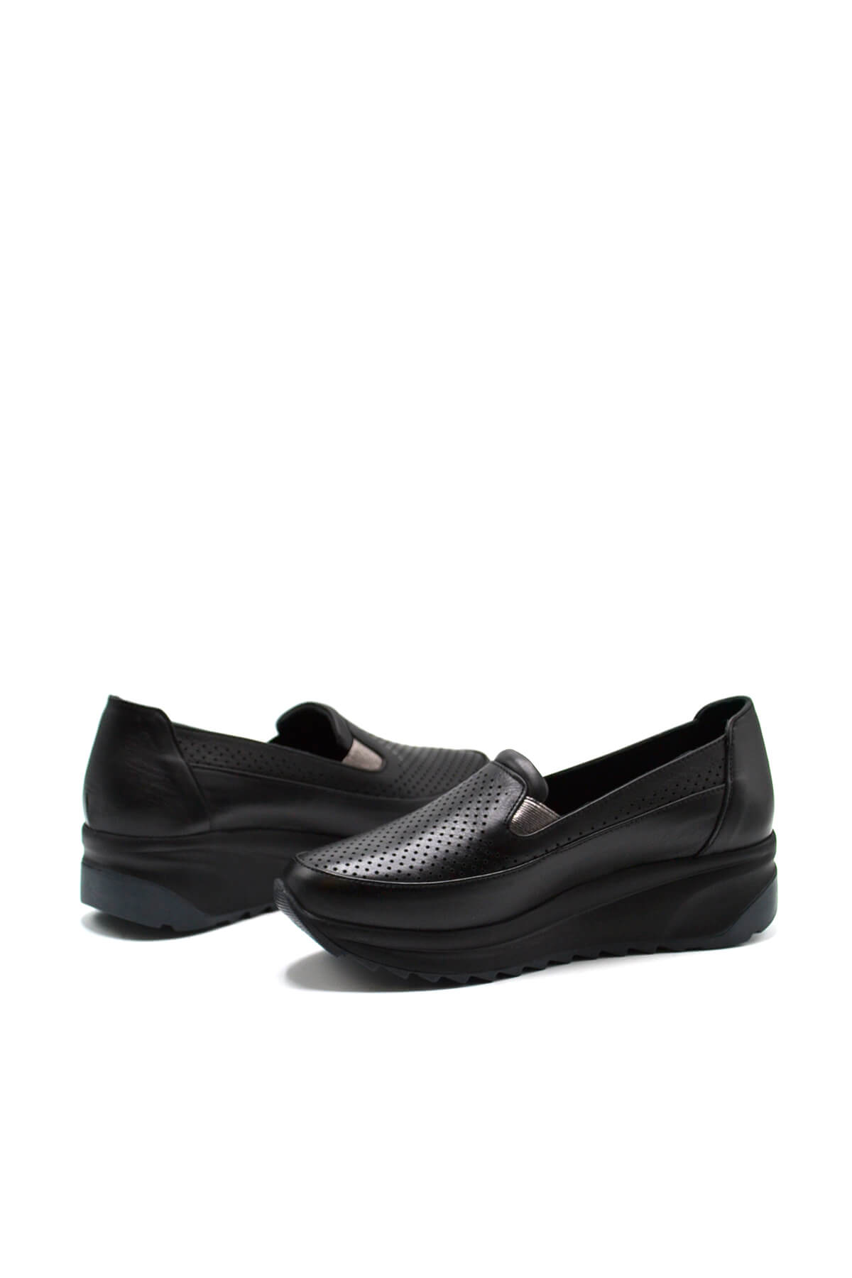 Kadın Dolgu Topuk Deri Sneakers Siyah 2310302Y - Thumbnail