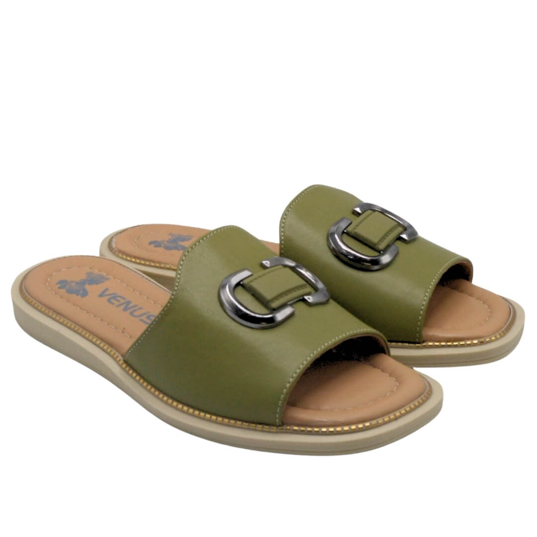 Venüs - Kadın Hakiki Deri Gold Tokalı Scorpion Terlik 2512205Y