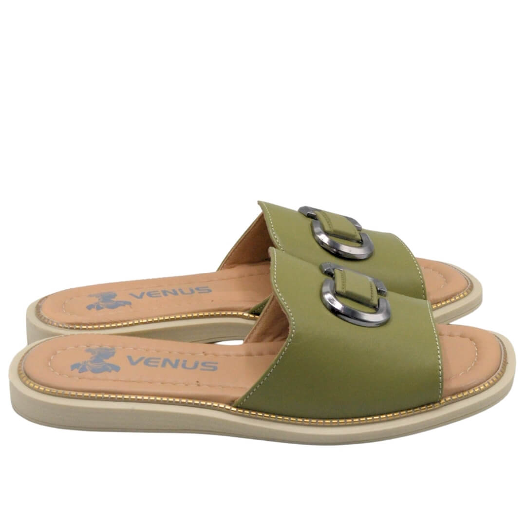 Venüs - Kadın Hakiki Deri Gold Tokalı Scorpion Terlik 2512205Y