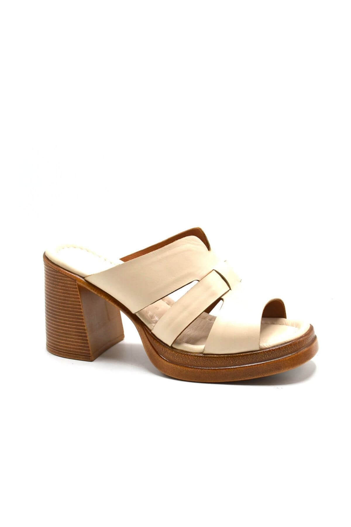 Venüs Deri Kadın Topuklu Terlik Bej 2413403Y