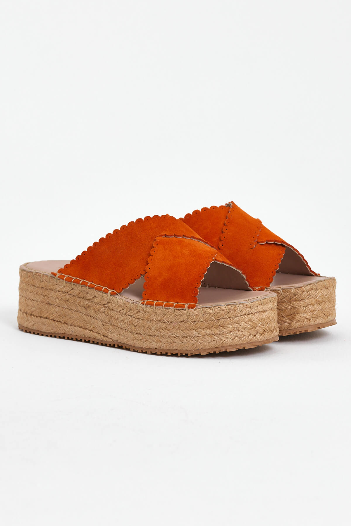Kadın Hasır Tabanlı Comfort Süet Deri Terlik Oranj 2317006Y - Thumbnail