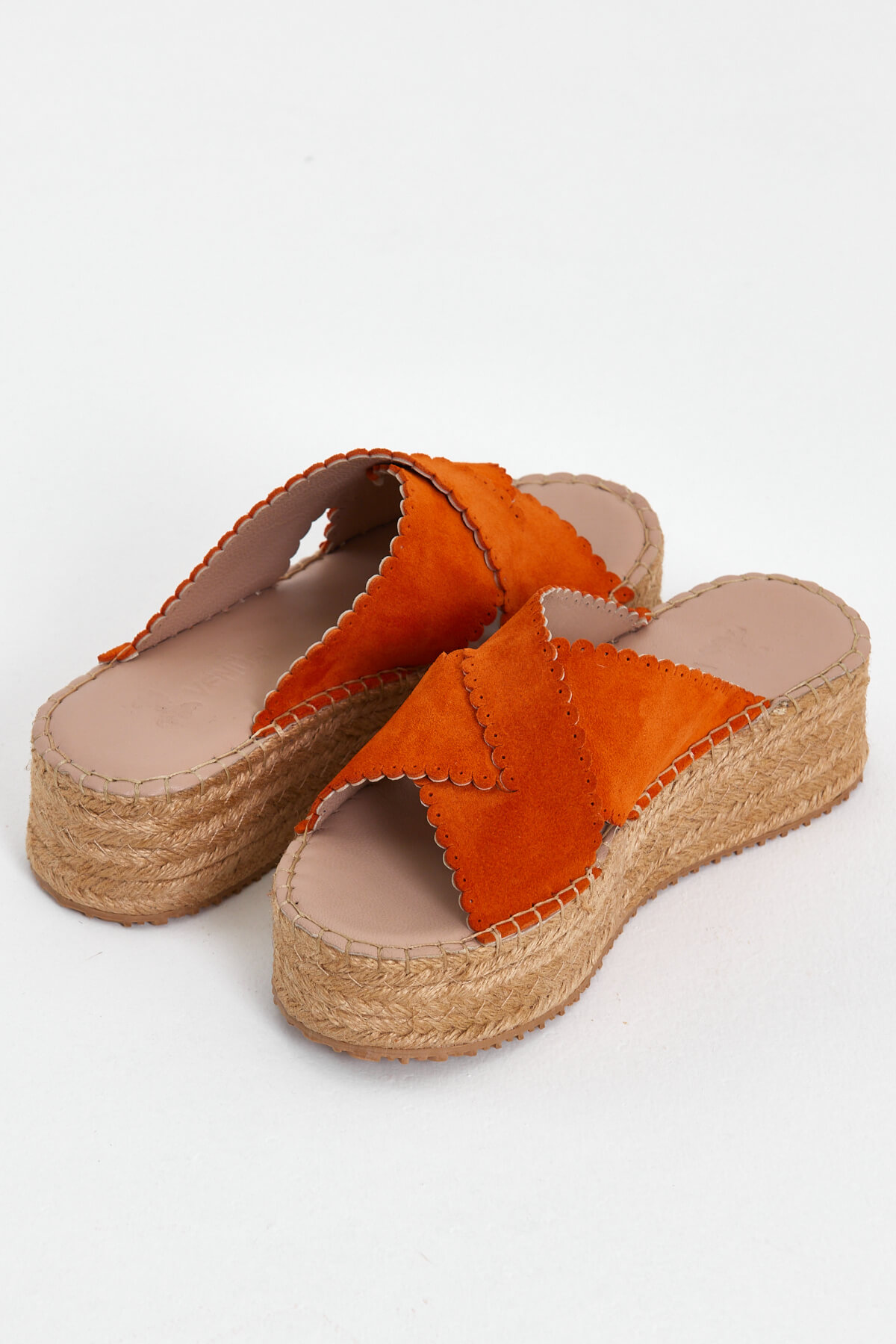 Kadın Hasır Tabanlı Comfort Süet Deri Terlik Oranj 2317006Y