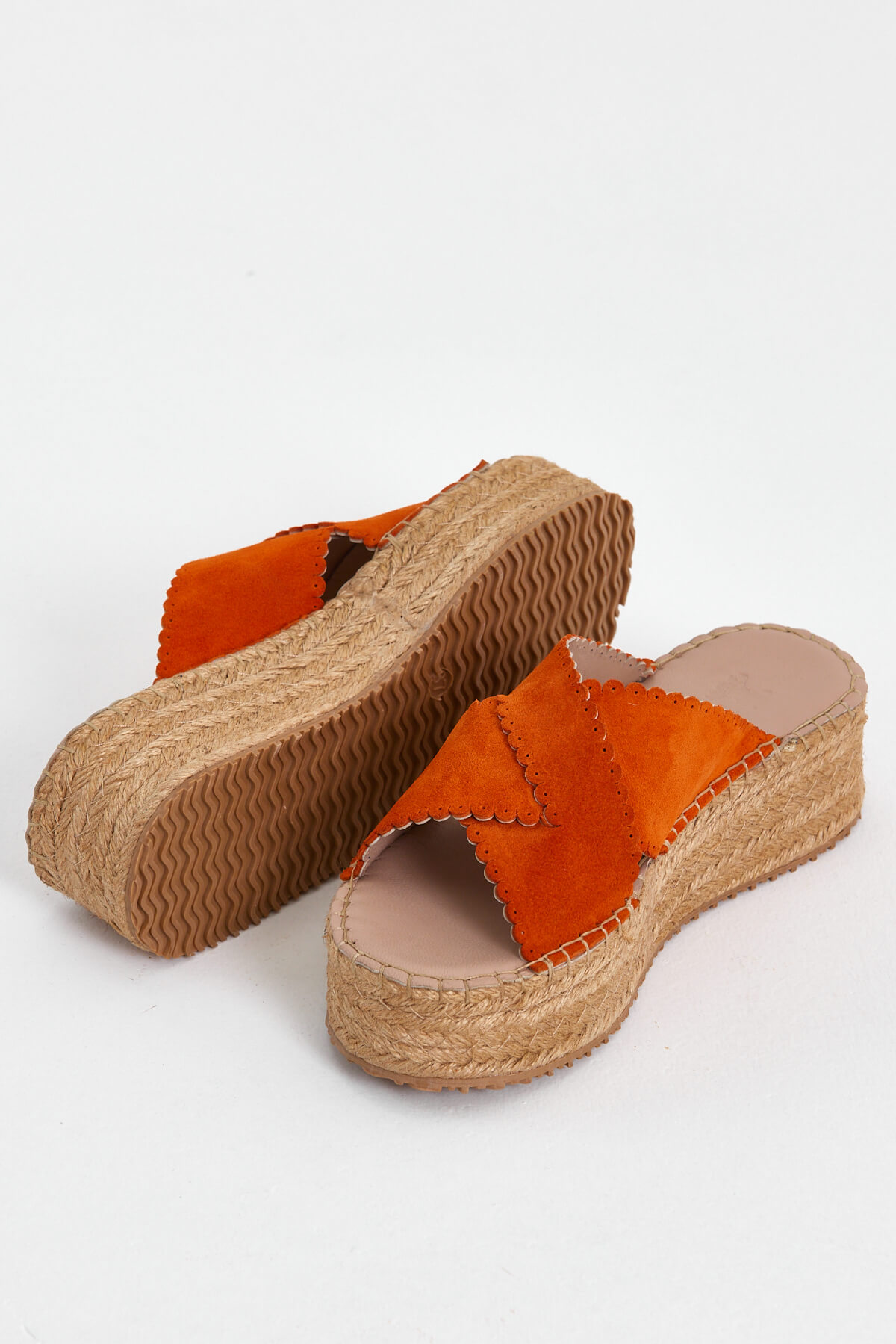 Kadın Hasır Tabanlı Comfort Süet Deri Terlik Oranj 2317006Y - Thumbnail