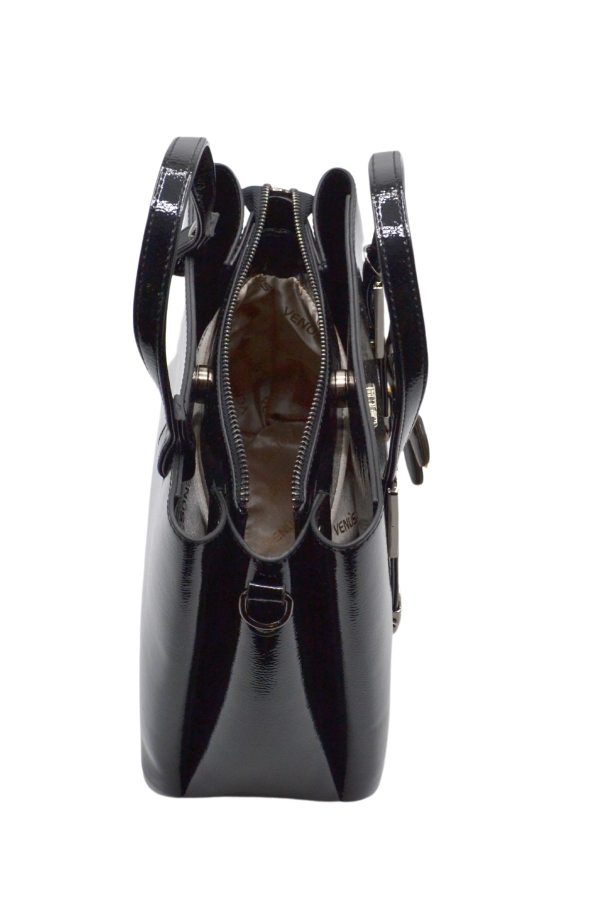 Venüs Deri Kadın Rugan Kol Çantası Siyah C2490807K