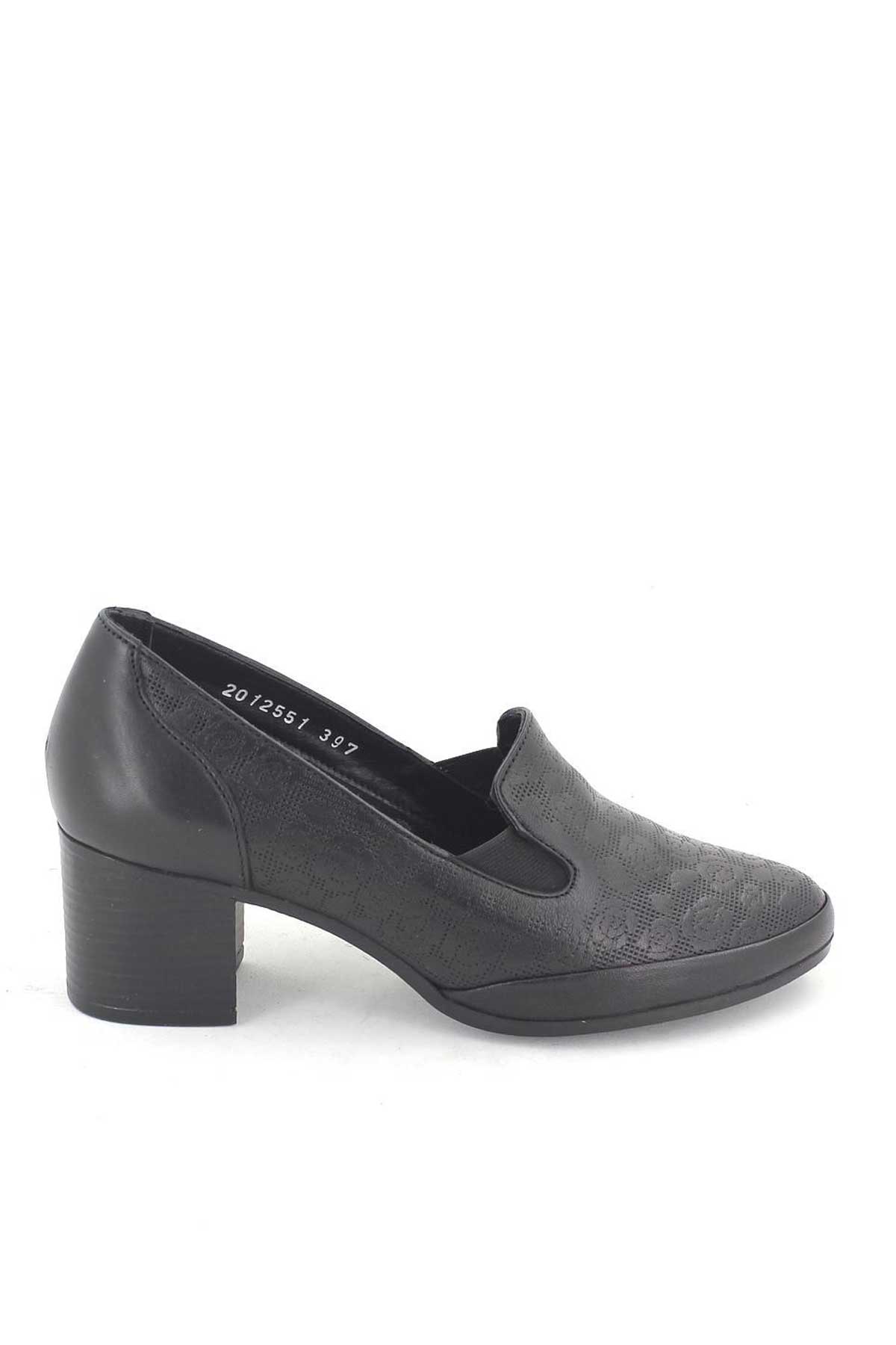 Kadın Topuklu Deri Ayakkabı Baskılı Siyah 1911902K