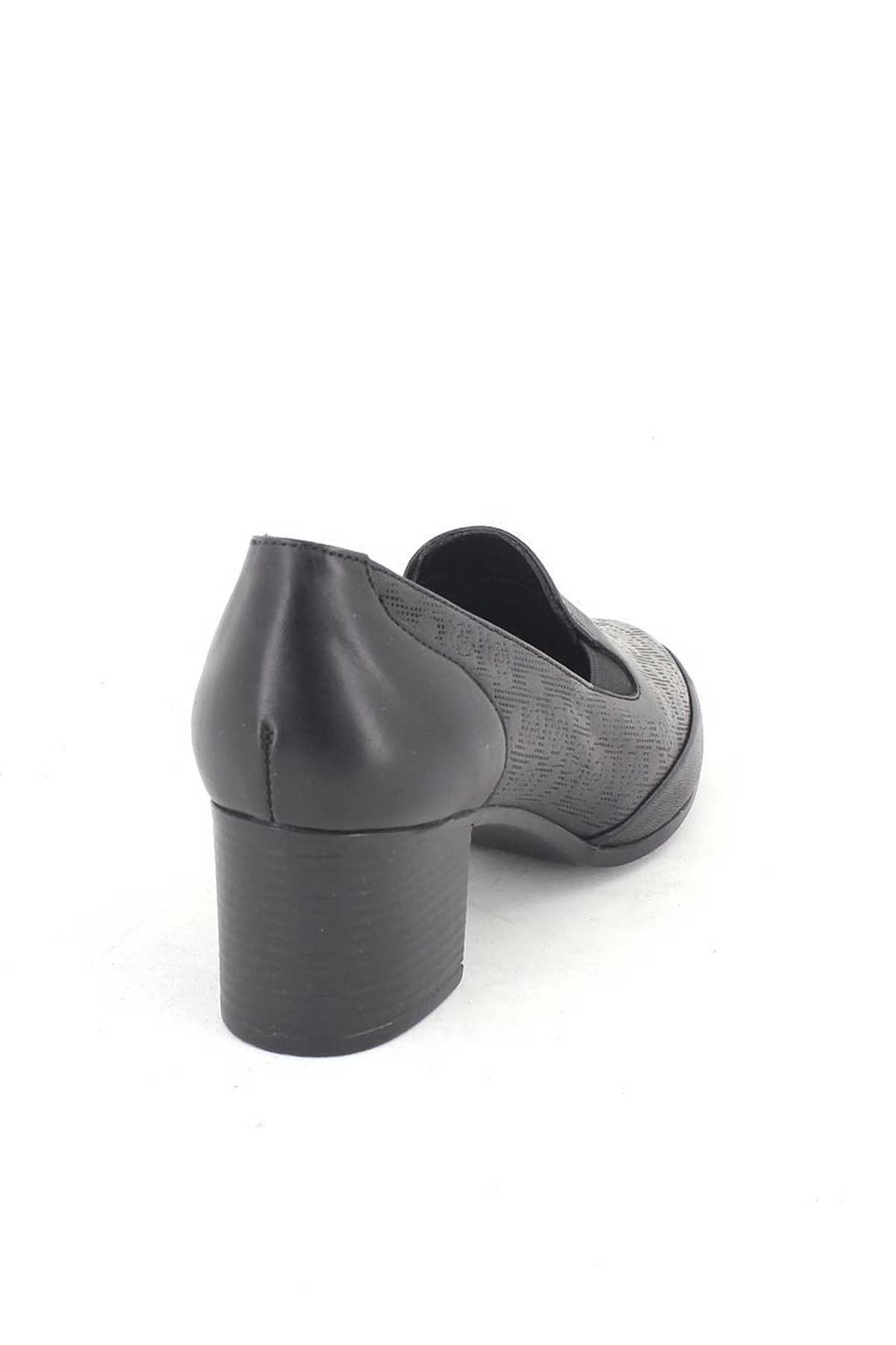 Kadın Topuklu Deri Ayakkabı Baskılı Siyah 1911902K - Thumbnail