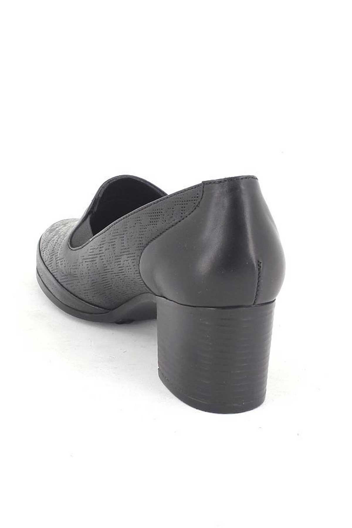 Kadın Topuklu Deri Ayakkabı Baskılı Siyah 1911902K