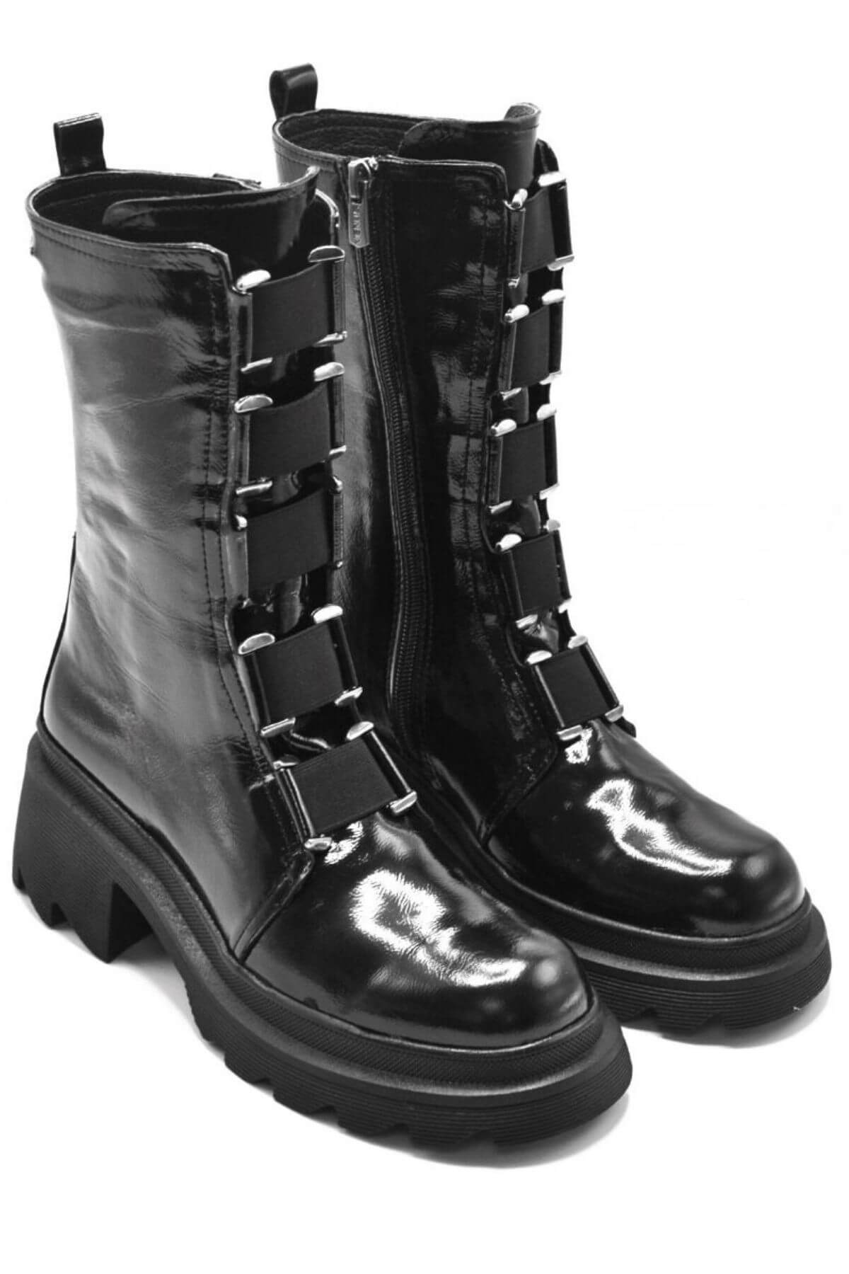 Venüs - Venüs Deri Kadın Rugan Casual Bot Siyah 2153923K