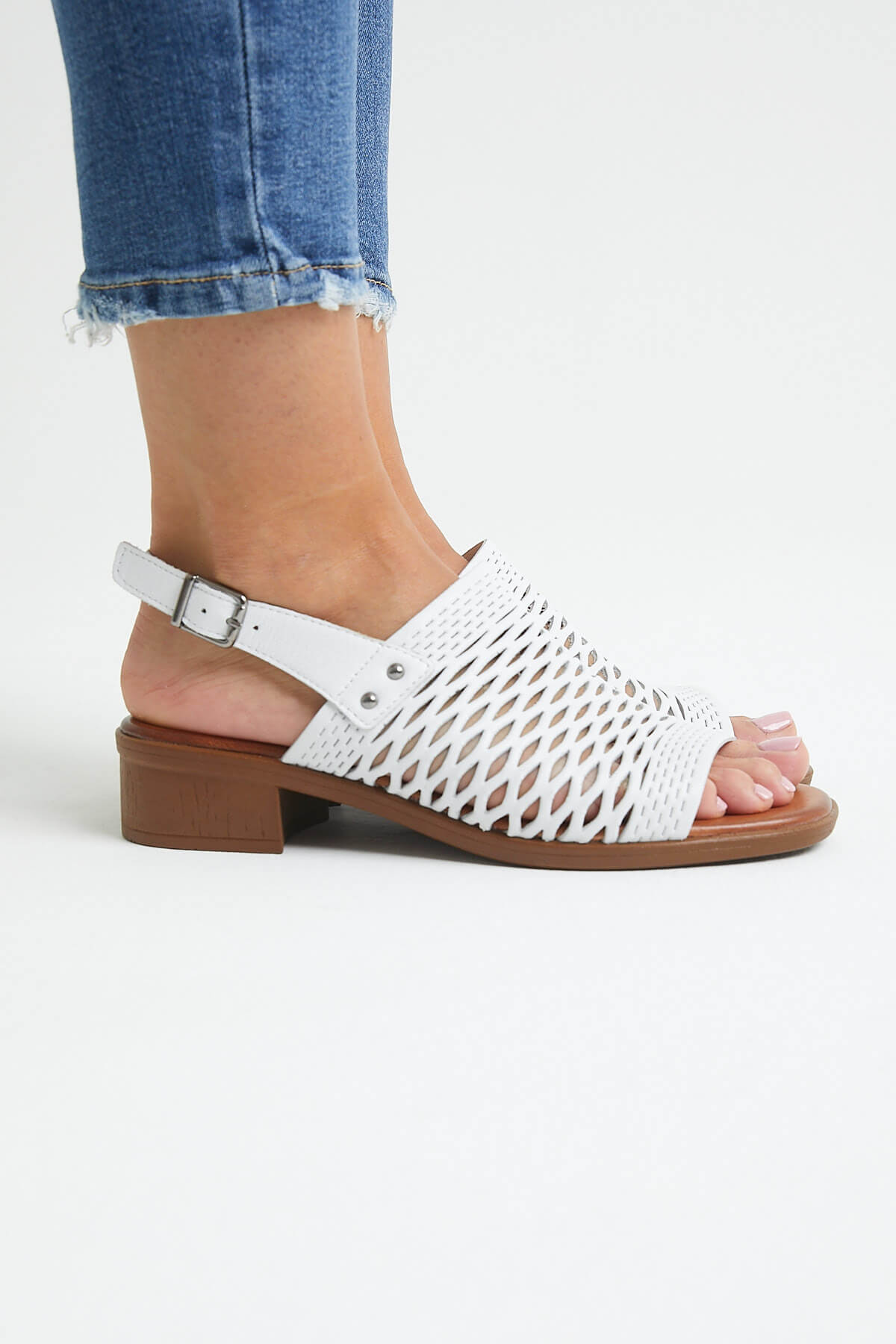 Kadın Topuklu Deri Sandalet Beyaz 21986001 - Thumbnail